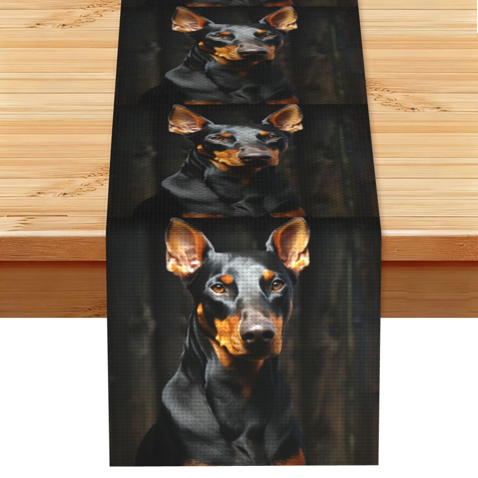 Doberman Table Runner 13 x 72 Inches Long, Cotton Linen Table Runners for Kitchen Dining Table Decoration - Washable Tablecloth Modern Tablerunner for Home Party Decor