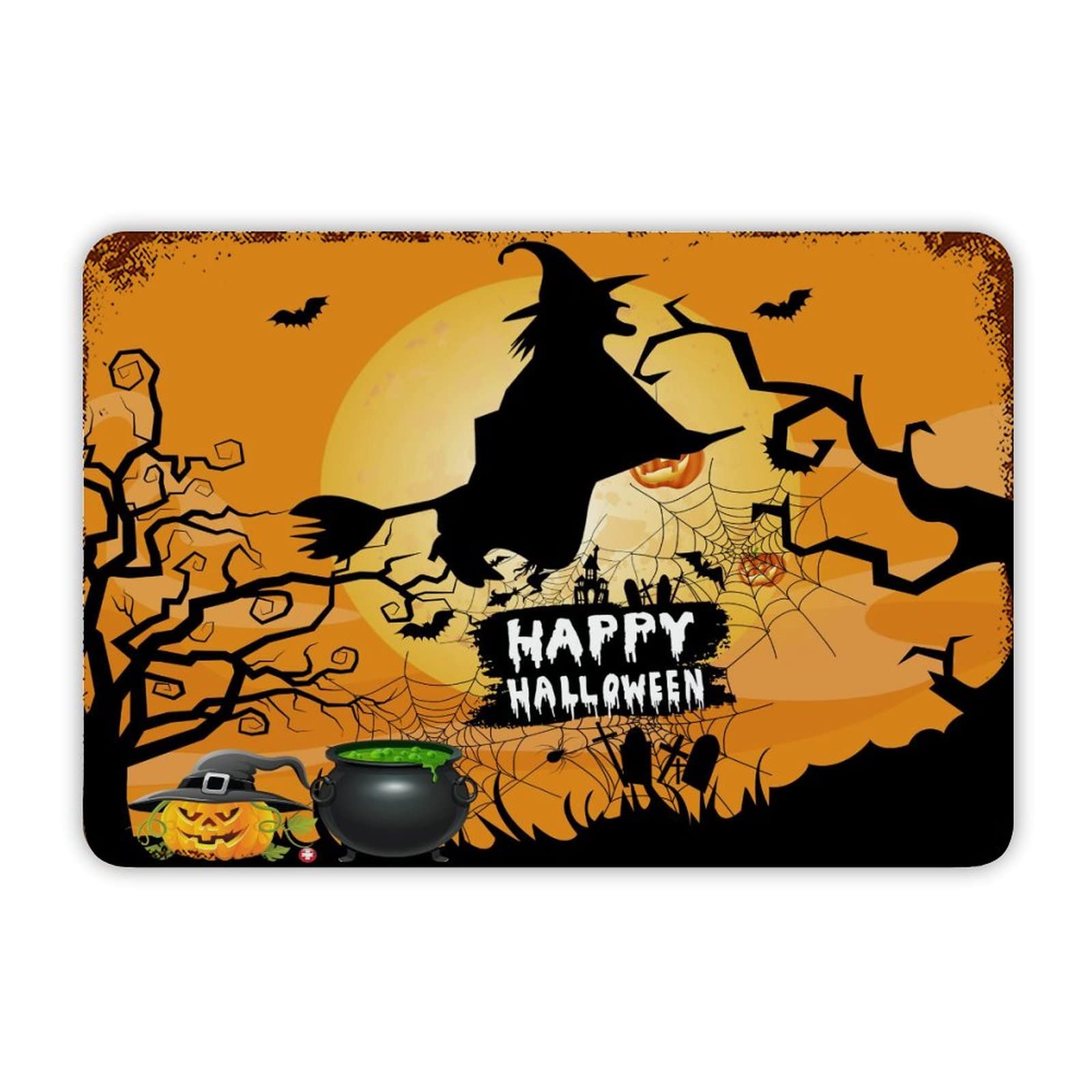ENEDNATE Happy Halloween Flying Witch Castle Bats Ghosts Grave Aluminum Tin Sign 8x12 Waterproof Vintage Metal Sign for School Office Classroom Gate Garage Garden Home Wall Decor Gift