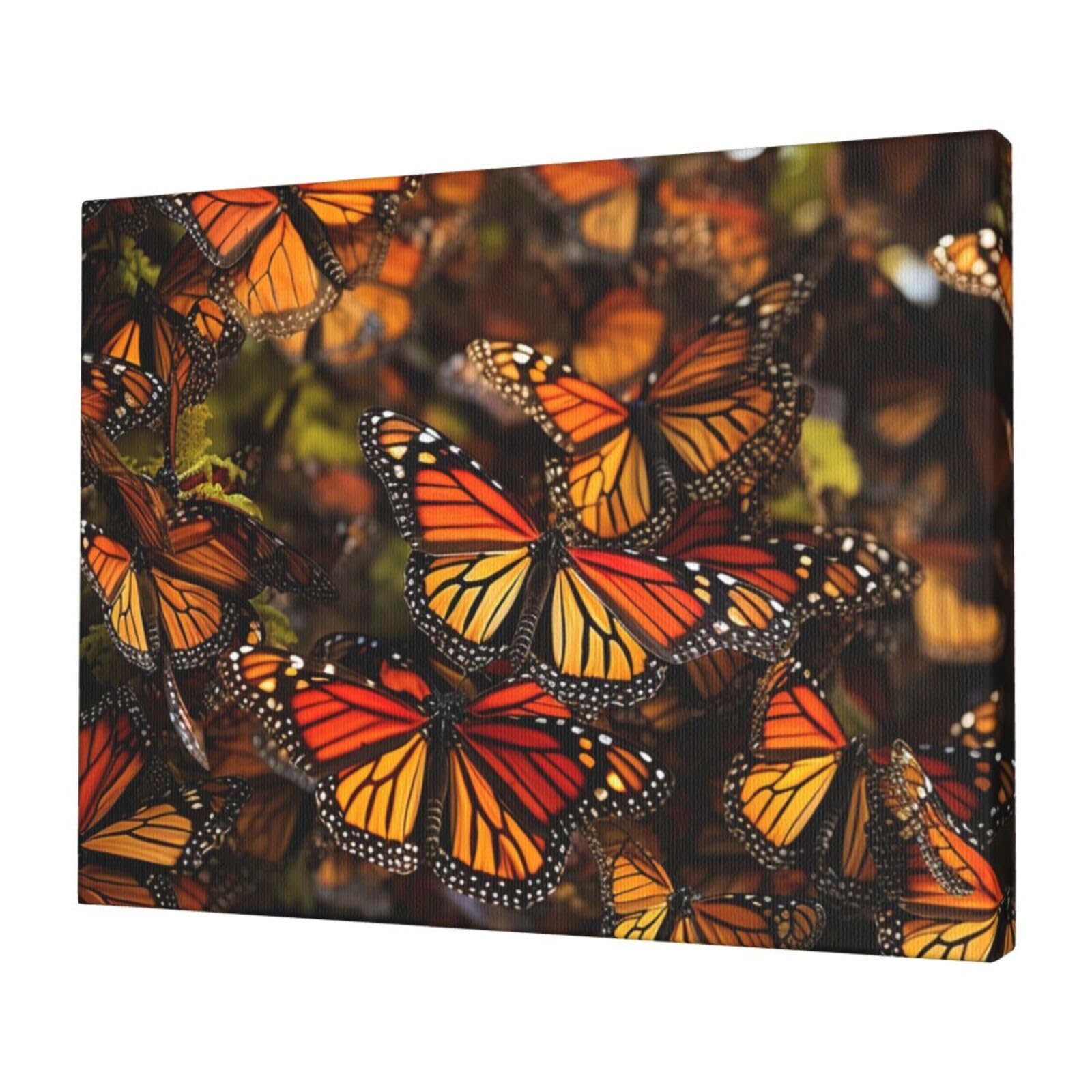 FodPand Canvas Wall Art for Living Room Wall Decor 12"x16" Modern Artwork Painting Pictures Hanging Canvas Prints Monarch butterflies Aesthetic Wall Art for Bedroom Bathroom Office Wallart Decor