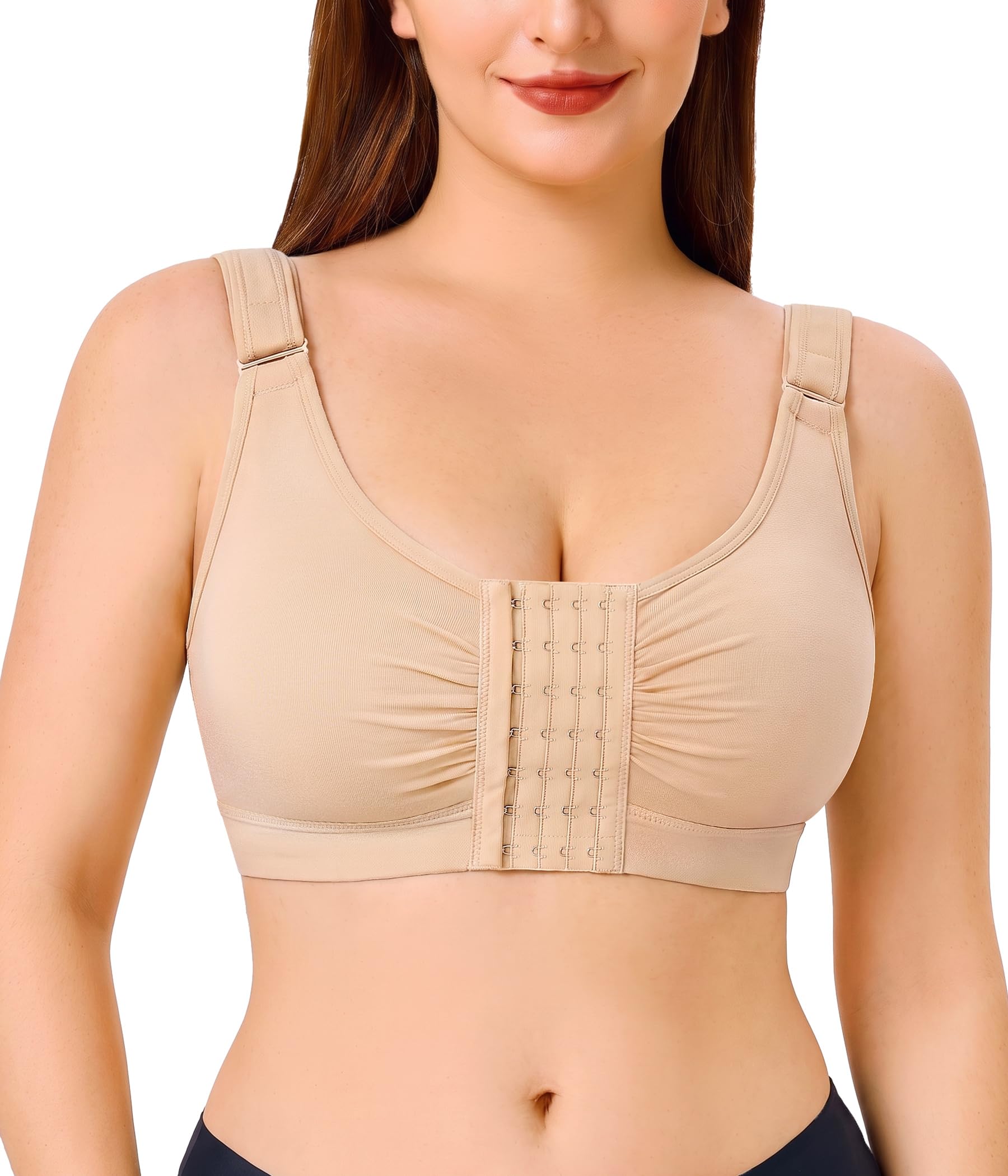 Junlan Postoperativer Kompressions-BH mit Vorderverschluss –Damen Postoperativer Sport BH Ohne Bügel Racerback Bequemer Bustier Nach Brust Op Verstellbarer Stütz- für die Erholungsphase