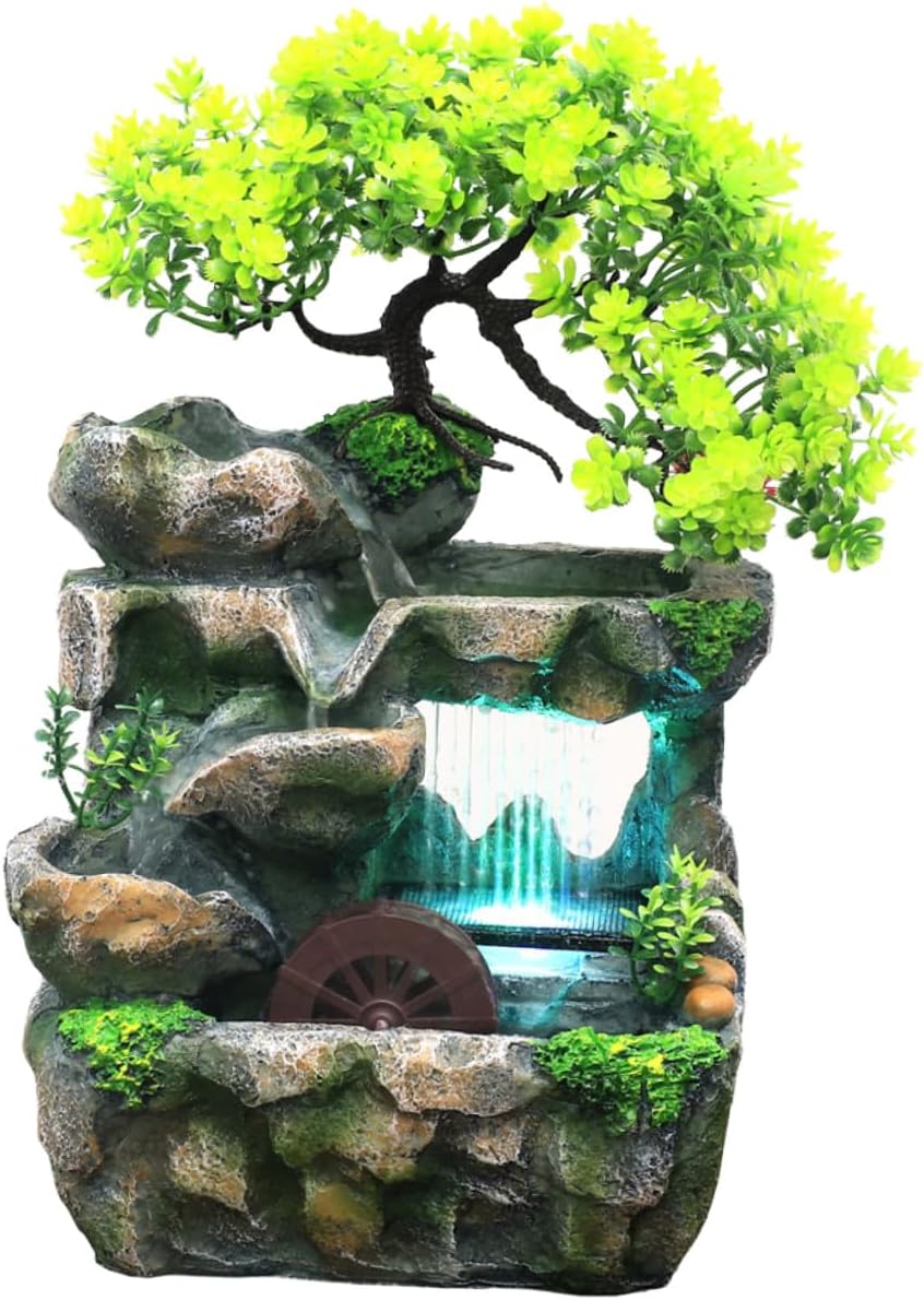 BESPORTBLE Mini Indoor Tabletop Waterfall Fountain Decor with US Plug Lightweight Zen Desk Fountain for Bedroom Living Office Relaxing Water Feature with Elegant Cascading Flow and Stylish