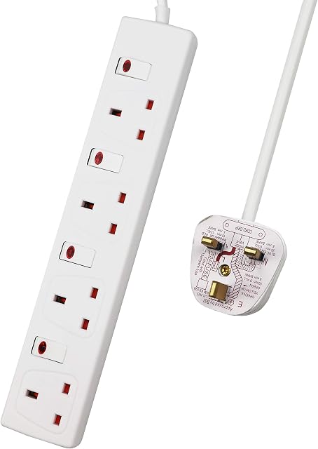 ExtraStar 4 Way Extension Lead, 13A/3120W Fused Power Strips UK Plug with Individual Indicator Switch (1M, White)