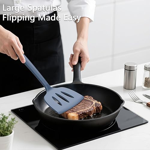 Miniatura 3 de Coukre Juego de 3 espátulas de silicona, resistentes al calor, sin BPA, espátula de pescado, espátula sólida y ranurada para sartenes