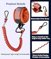 Vista 5 de 8M0092849 8M4000953 Cordón de interruptor de matanza de barco, Naranja con correa de muñeca