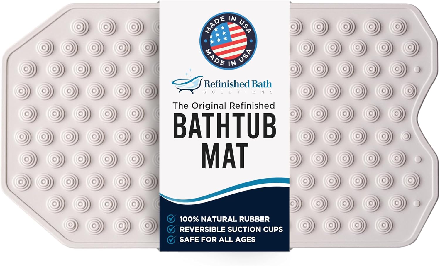 Original Bathtub Mat – Non Slip Rubber Bathmat for Textured Tubs, No Suction Cups, Foldable & Skid Resistant for Shower, Spa, Jacuzzi – For Adults, Children & Elderly (White)