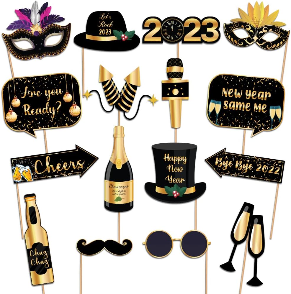 16 Pcs New Years Eve Photo Booth Props, 2023 Photo Booth Props, New Years Eve Party Supplies 2023, Happy New Year Decorations 2023 by Indian Collectible