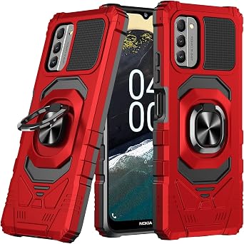 for Nokia G400 5G 2022 N1530DL Case, Defender Metal Ring Magnetic Support Kickstand Heavy Duty Drop Protector Phone Case Cover with Tempered Glass Screen Protector Red
