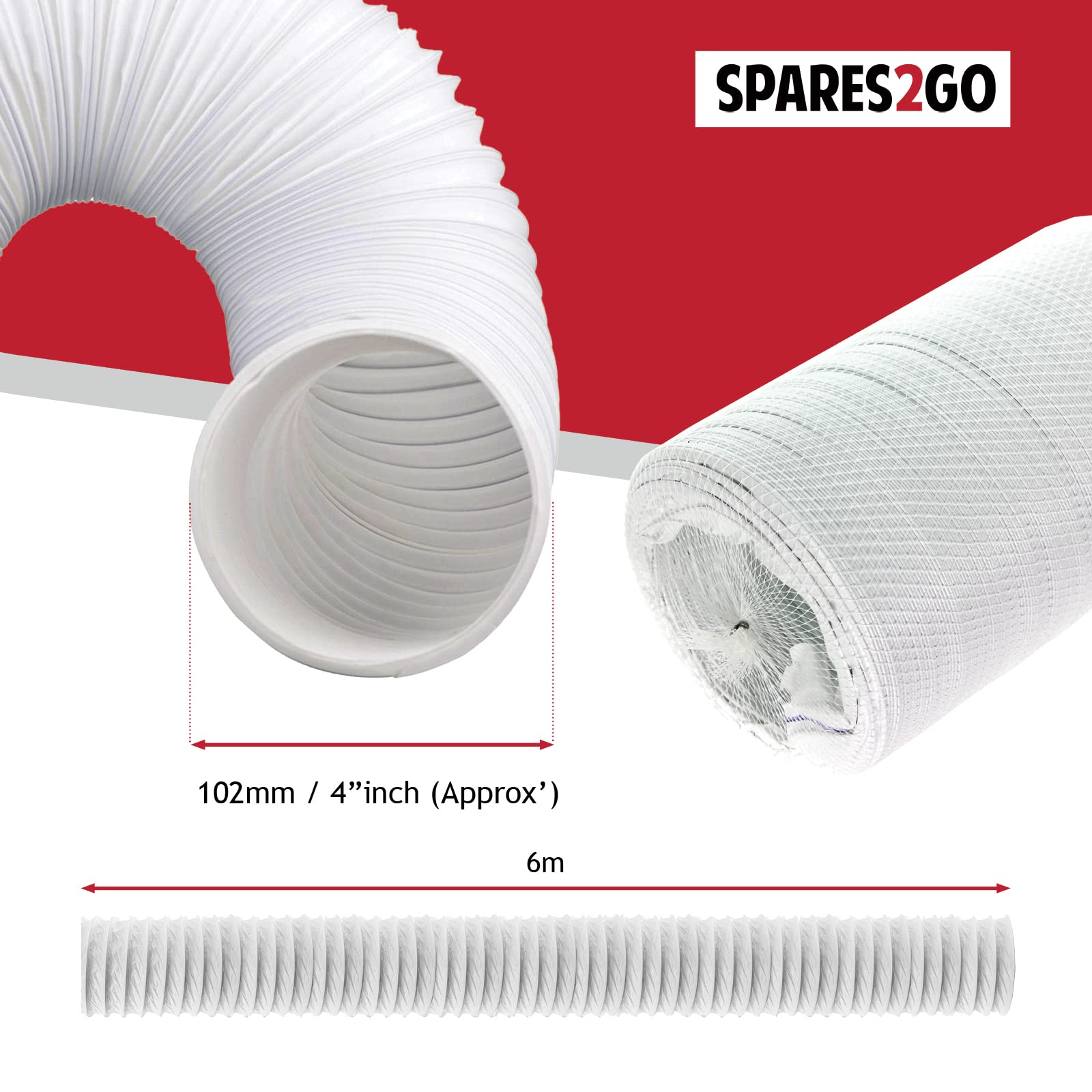 Spares2go extra langer, universeller Abluftschlauch für alle Wäschetrocknermodelle, 6 m lang Durchmesser