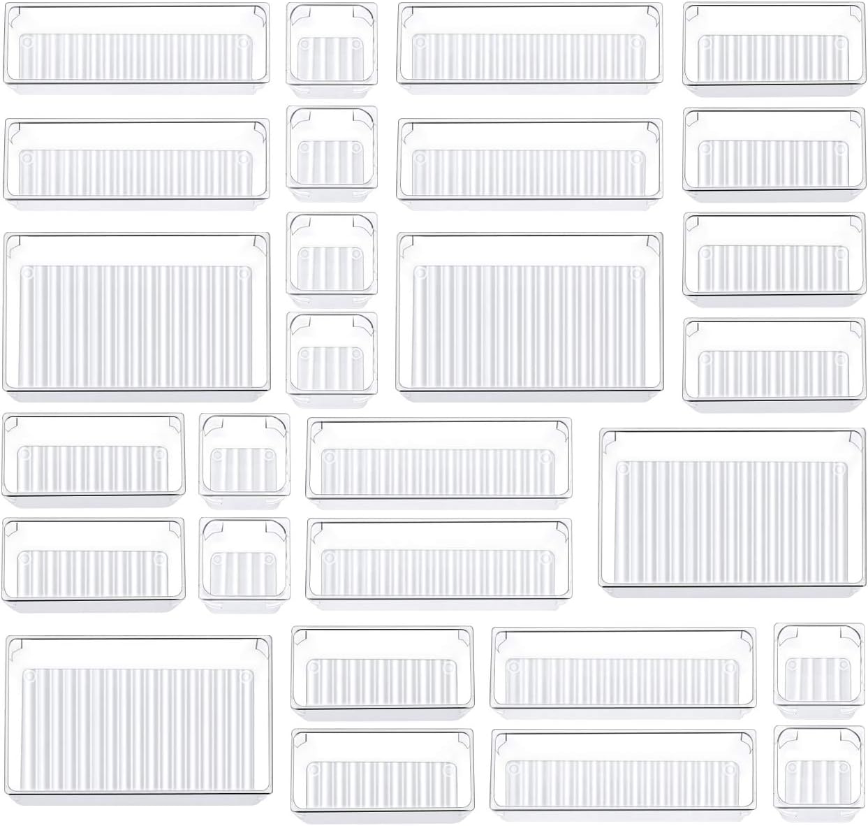 Kootek 28 Pcs Drawer Organizer Set, 4-Size Bathroom Vanity Trays Makeup Desk Dividers Versatile Storage Bins Clear Plastic Container for Dresser, Bedroom, Kitchen, Office