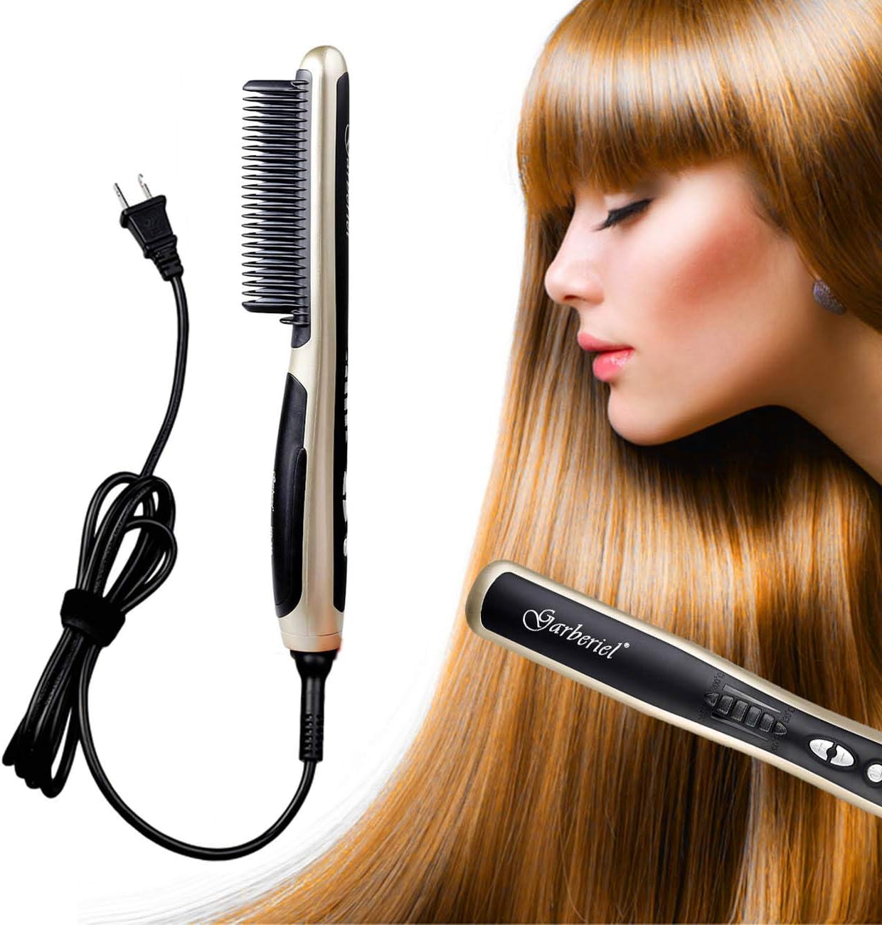 Hair Straightener by JISELL, Professional Ceramic Heating Ionic Straightener Comb For Wet & Dry Hair, Curly Thick Hair, 30s Fast Heat Up, Anti-Scald, Auto Shut Off, Travel Size, 6 Temperature Control
