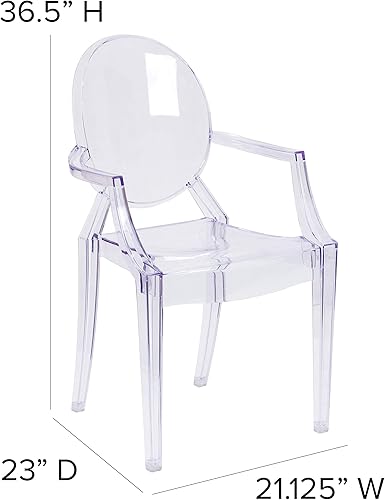 Miniatura 14 de Flash Furniture Silla de comedor y acento fantasma para interiores y exteriores con brazos curvos y asiento contorneado, silla apilable para
