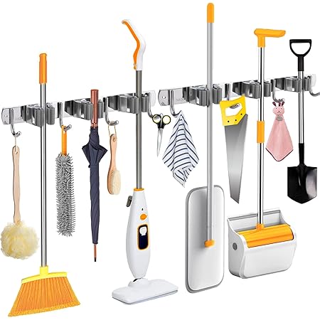 Portascope Da Muro In Acciaio Inox - Con 3 Rack E 4 Ganci Per Scope, Mop E Attrezzi - Foto 4