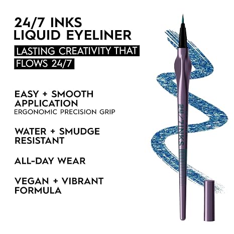 Urban Decay 24/7 Inks Liquid Eyeliner Pen, Water-Resistant, Smudge-Resistant, Fine Tip Graphic Liner, Ergonomic Grip, All Day Wear, Bold Liquid Liner Colors in Matte & Shimmer Finishes - 0.01 fl oz