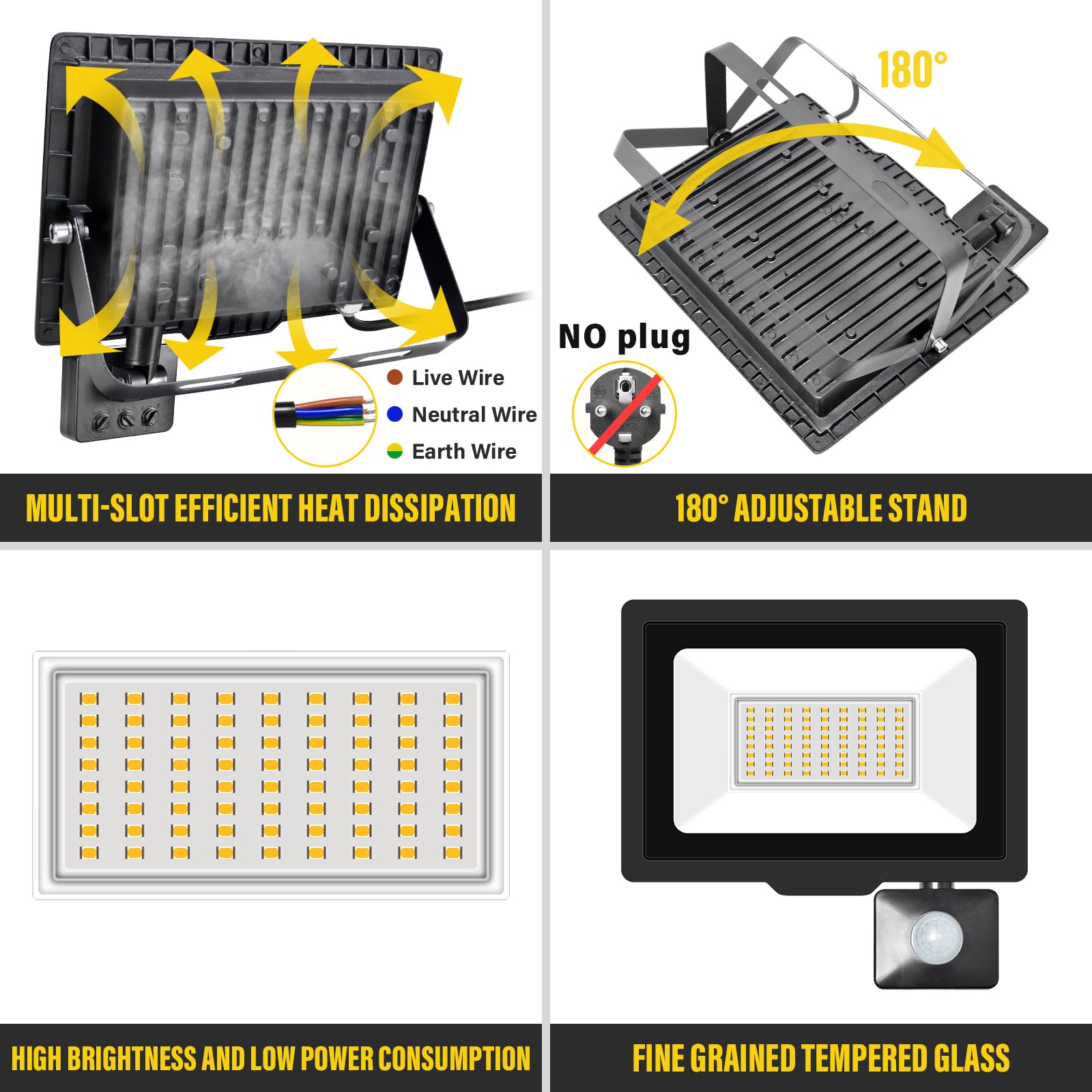 RIGIDON 2 Pcs PIR Motion Sensor Outdoor Security Light, 50W 5000 Lumens Outside Led Floodlight - Image 3