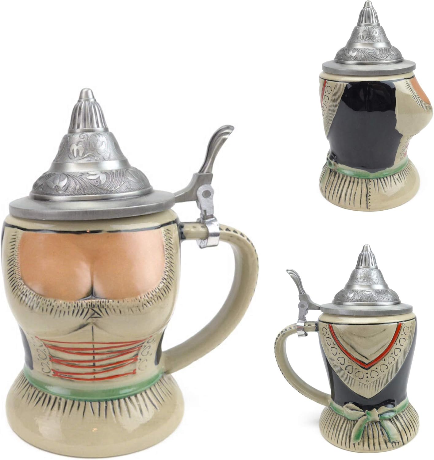 0.55 Liter | OktoberfestHaus German Stein Oktoberfest Ceramic Beer Mug of German Dirndl With Lid, and Octoberfest Beer Mug