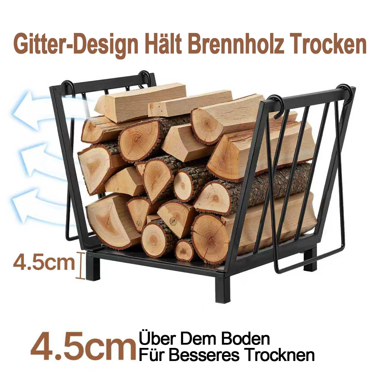 Amagabeli Firewood Racks Fireplace Log Holder 14,2 x 12,6 x 12,4 Zoll Holz Aufbewahrung Log Carrier mit Griffen aus Stahl, für drinnen und draußen, Feuerstelle, dekorativ, Zubehör