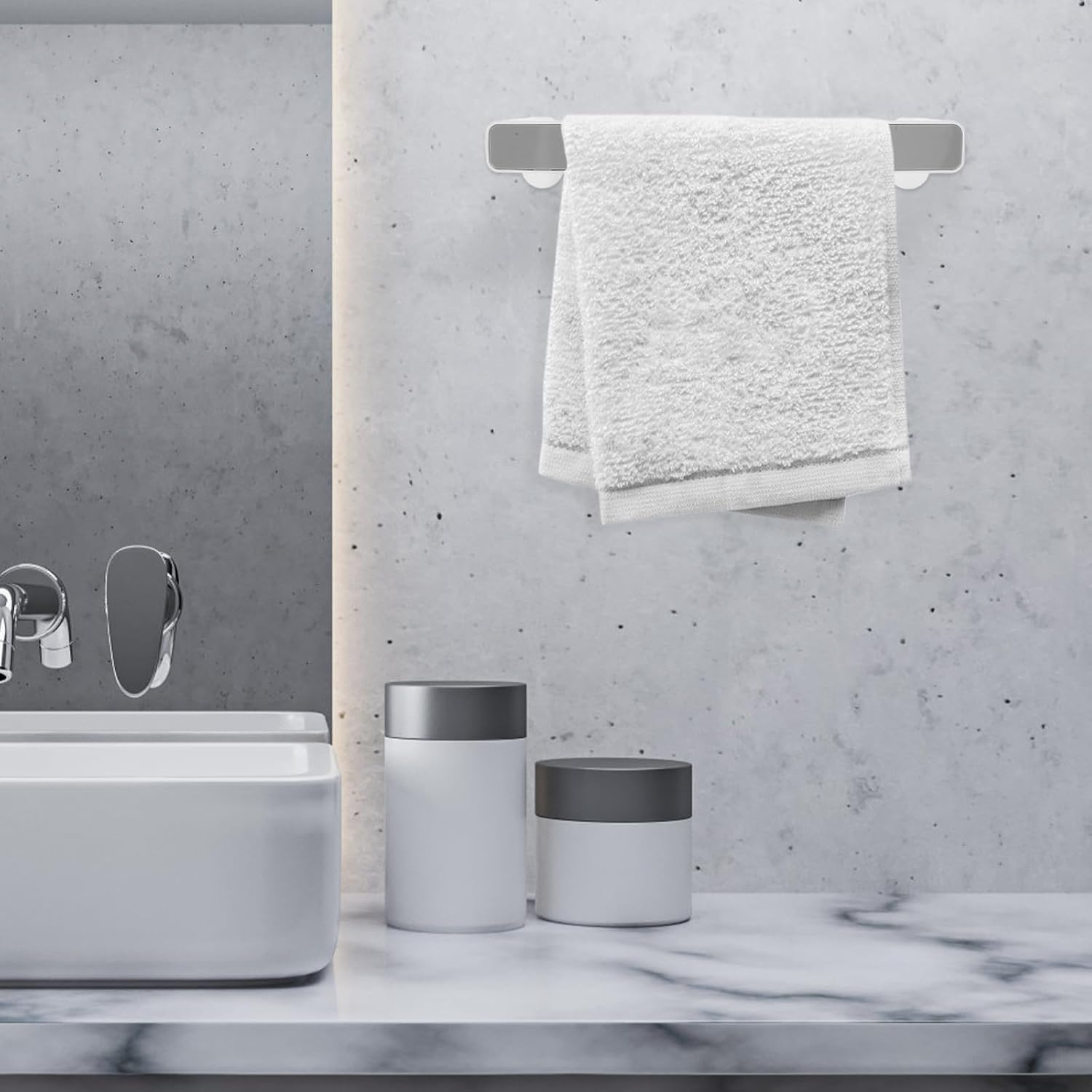OSALADI Suction Cup Towel Bar Shower Towel Holder Multifunctional Storage Holder Plastic Wall-Mounted Towel Racks for Bathroom (Grey)