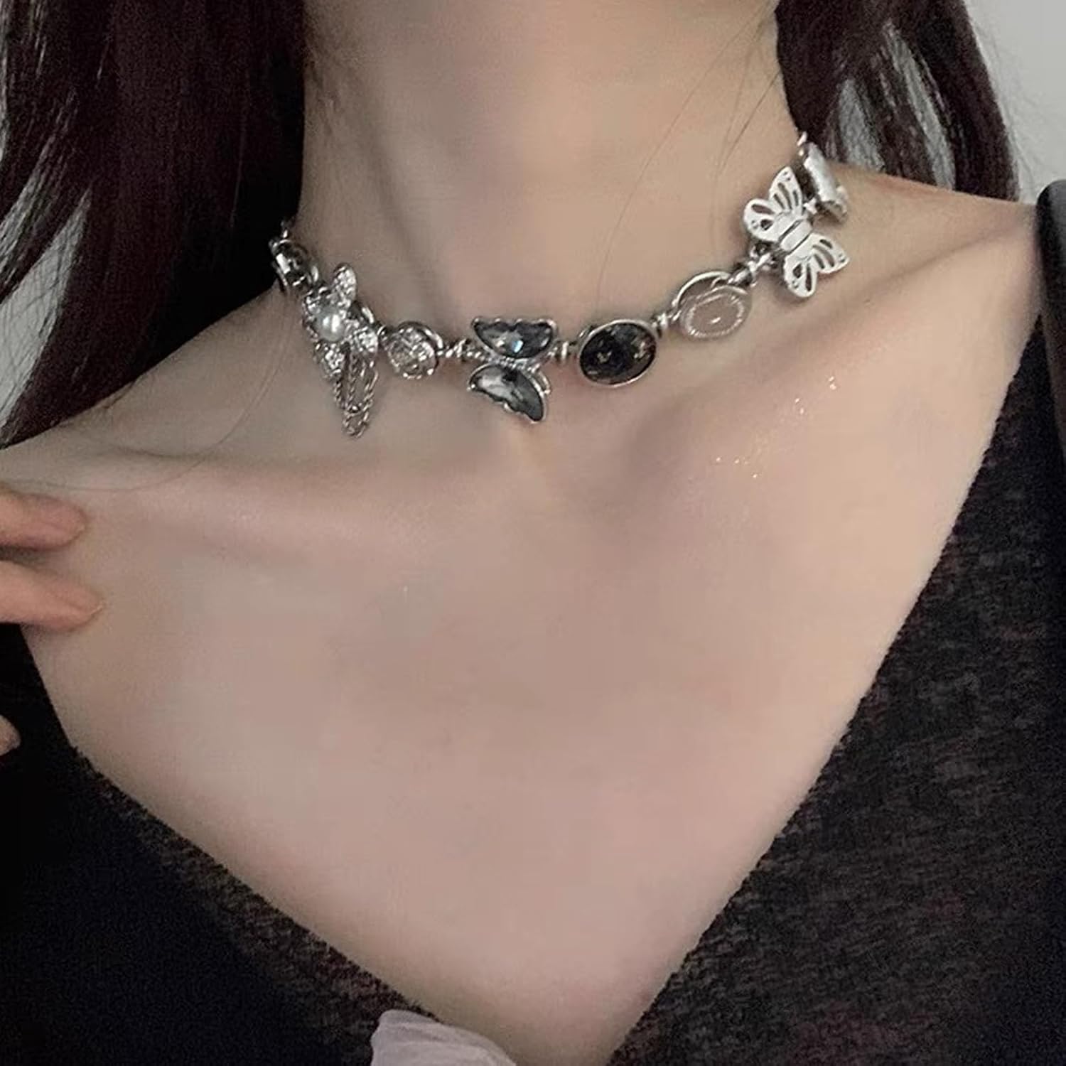Gothic Necklace Butterfly Necklace Black Choker Necklaces for Women Goth Jewelry Silver Charm Necklaces Punk Grunge Accessories - Image 3