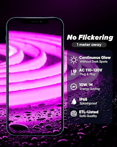 Vista 12 de Shine Decor Cuerda de Luz LED COB CA 120V, 800lm Ultra Brillante, Tira de Neón ETL IP65 Impermeable Resistente al Frío, Iluminación en Cinta Sin