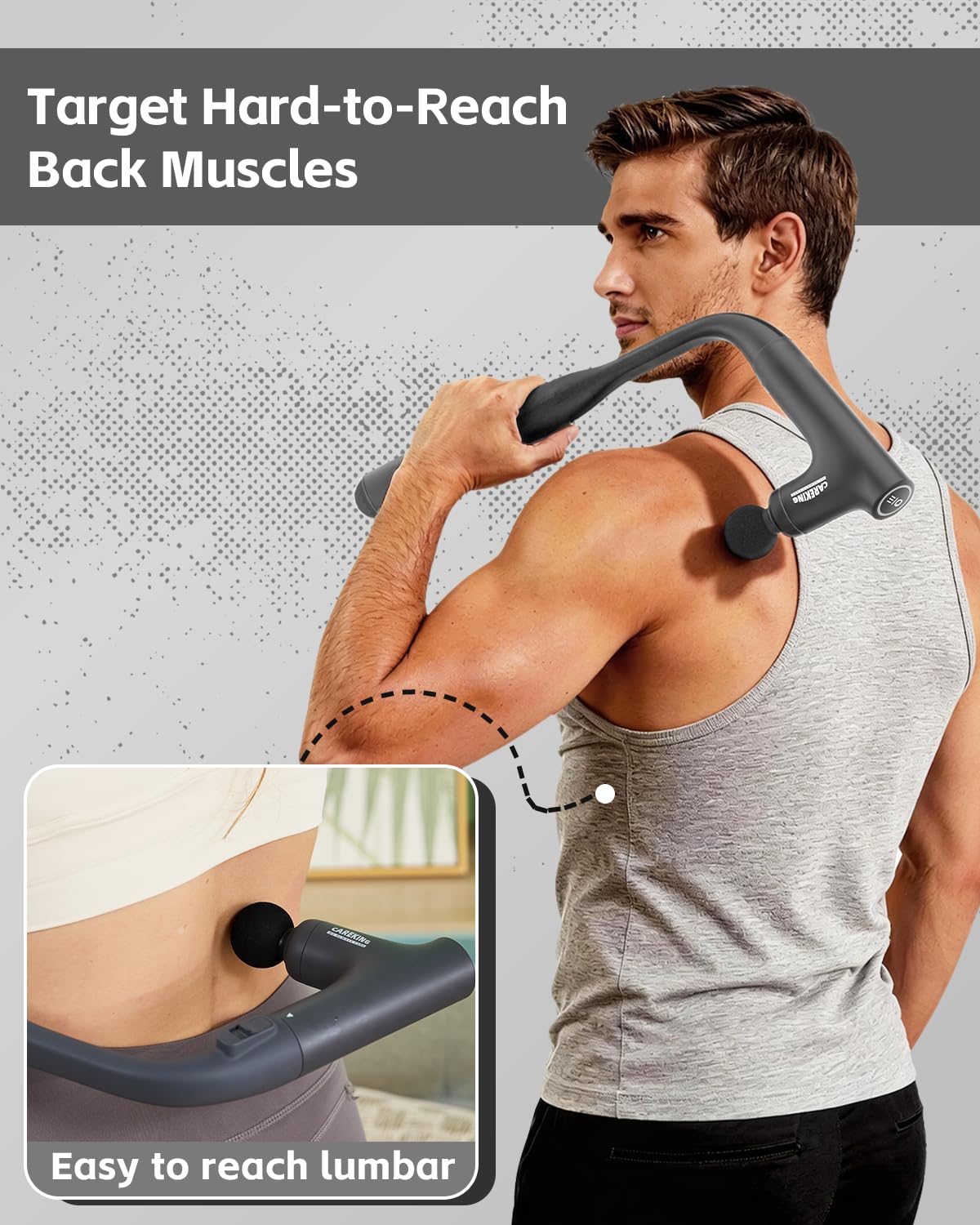 Pistolet de massage convertible 3 en 1 pour tissus profonds avec poignée étendue, soulagement des douleurs dorsales, masseur musculaire à percussion pour cou et épaules pour