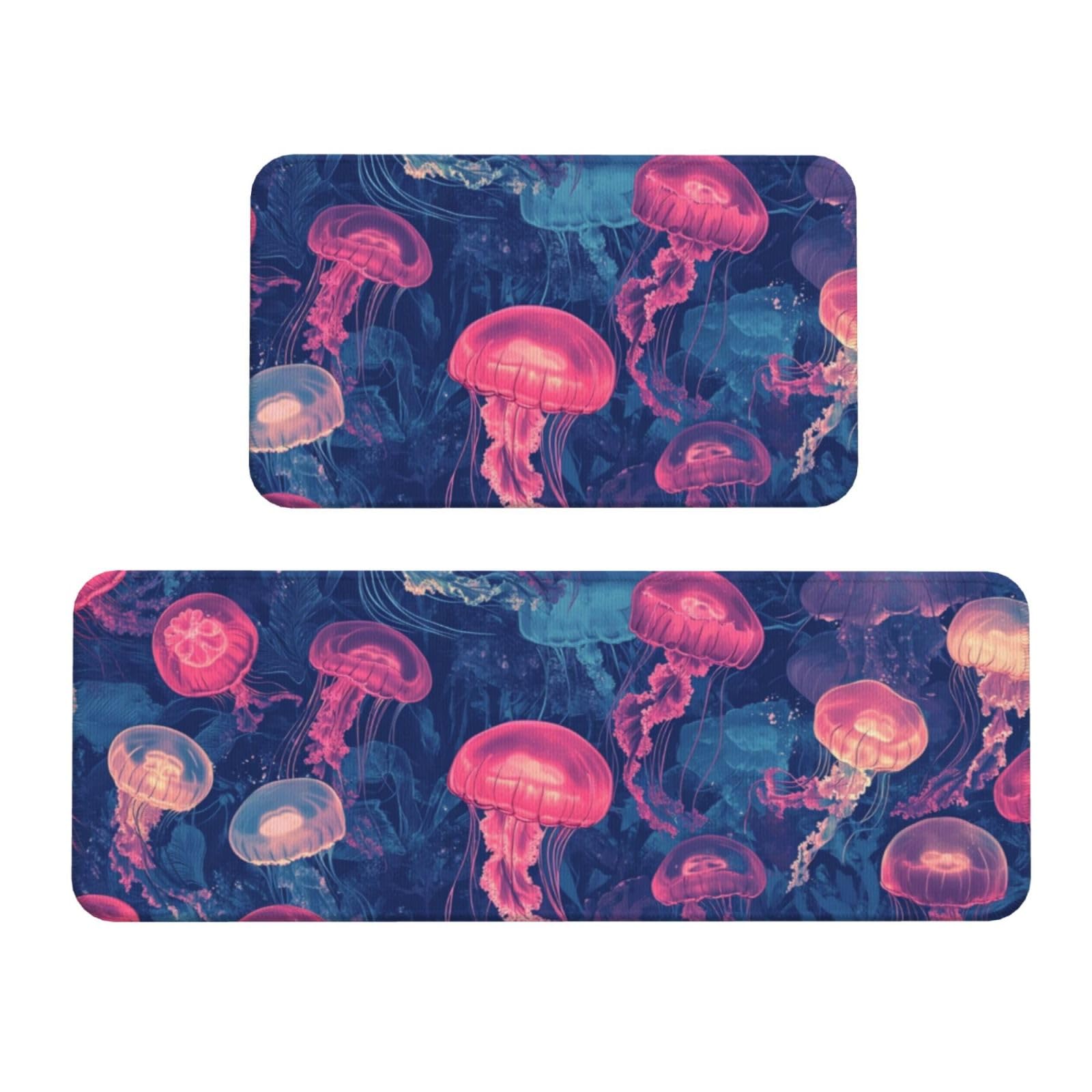 Tapetes de cocina antideslizantes con diseño de medusas para decorar tu lavandería en azul