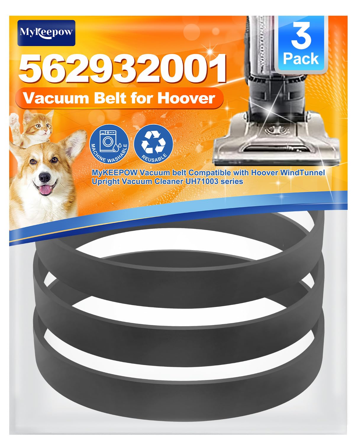 3 Pack Vacuum Belts Compatible with Hoover