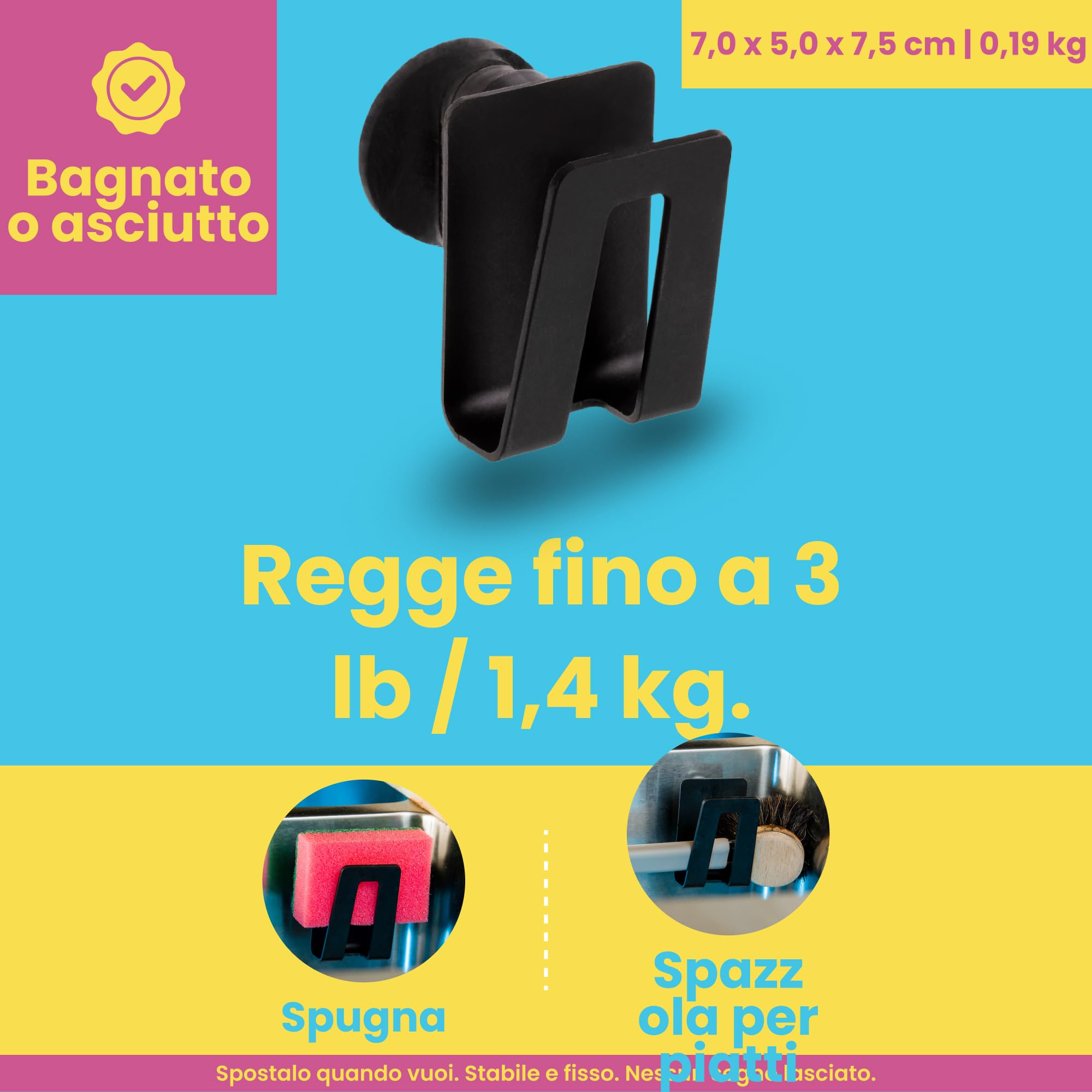 Porta spugna magnetico per lavello della cucina - Magnete potente - Organizer per lavello della cucina - Porta spugna per lavello (biocomposito)
