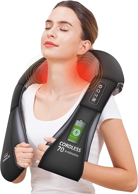 Snailax Cordless Neck Back and Shoulder Massager with Heat - Rechargeable Deep Tissue Kneading Back Massager, Portable Pillow Massager for Neck, Back, Shoulders, Foot, Full Body