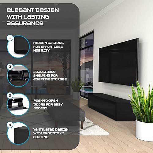 Miniatura 5 de SONOROUS ST-160 - Soporte de TV premium con cubierta de vidrio negro y madera negra, centro de entretenimiento de lujo y consola multimedia para