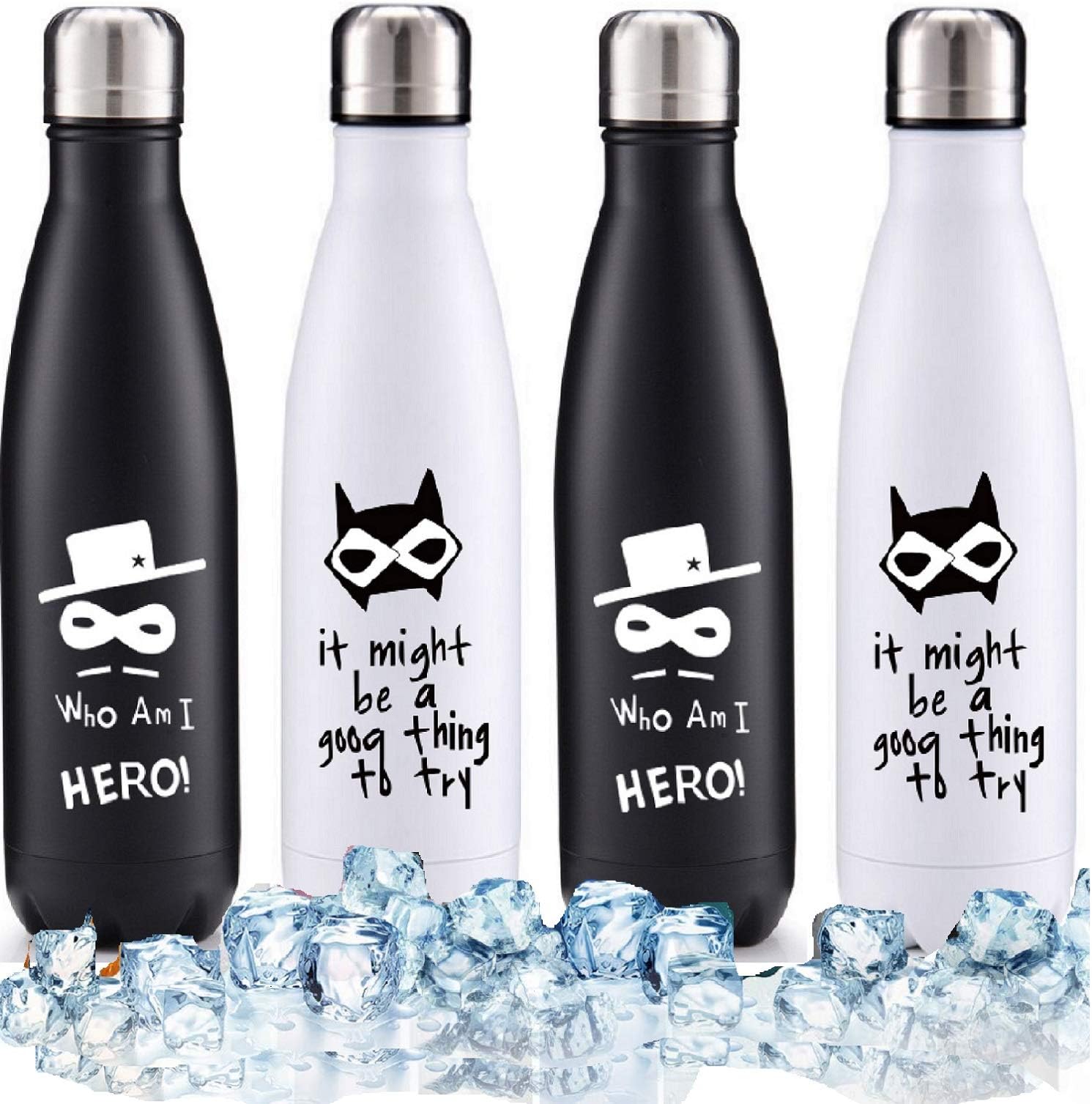 Metal Water Bottle Leak Proof No Sweating Cool Hot Water Bottle Unique Print Chilly Water Bottle 500ml Insulated Water Bottle Keeps Hot 12h and Cold 24h Cola Type 17oz/500ml Coffee Flask