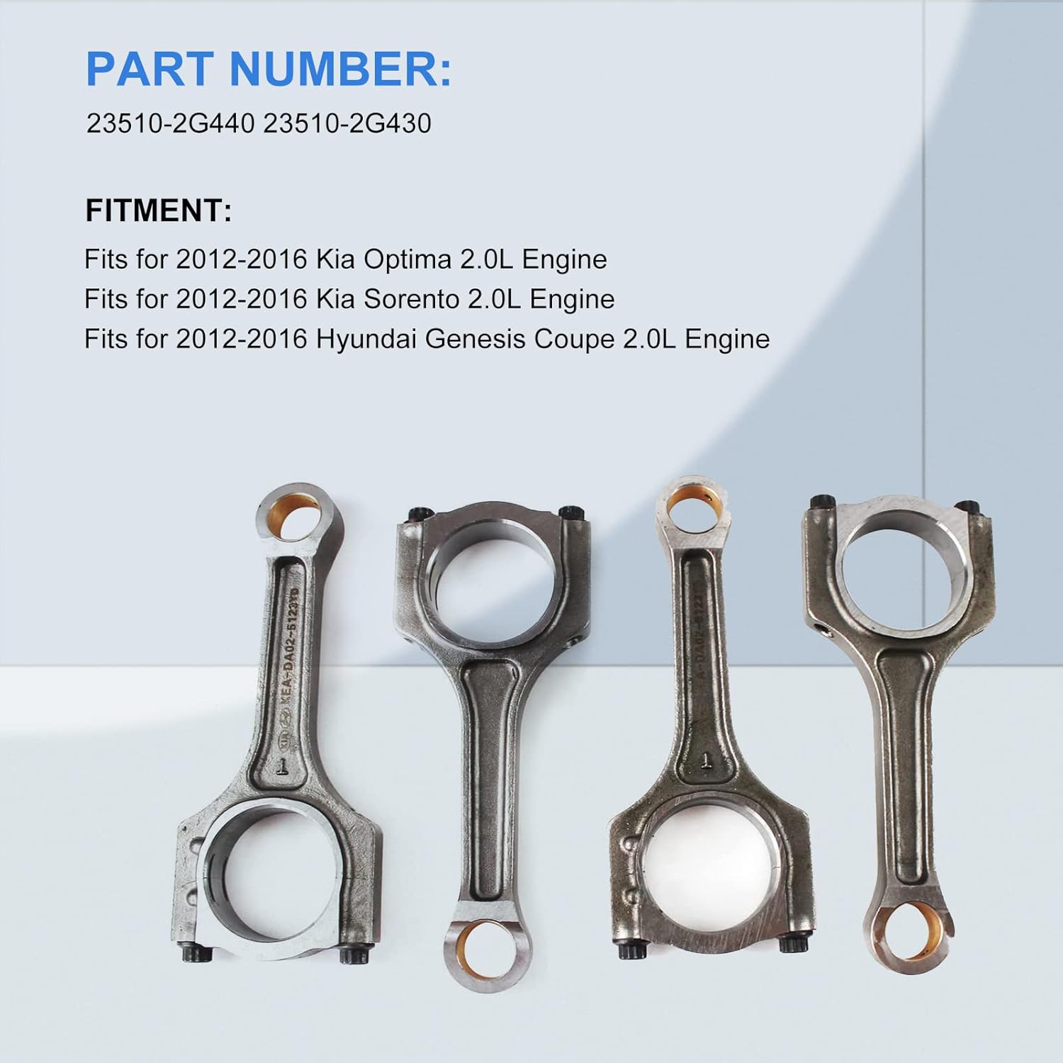 Connecting Rods Assy 23510-2G440 23510-2G430 4pcs New Fits for 2012-2016 Hyundai Genesis Coupe,for 2012-2016 Kia Optima Sorento 2.0L Aftermarket Parts,With 3 Month Warranty