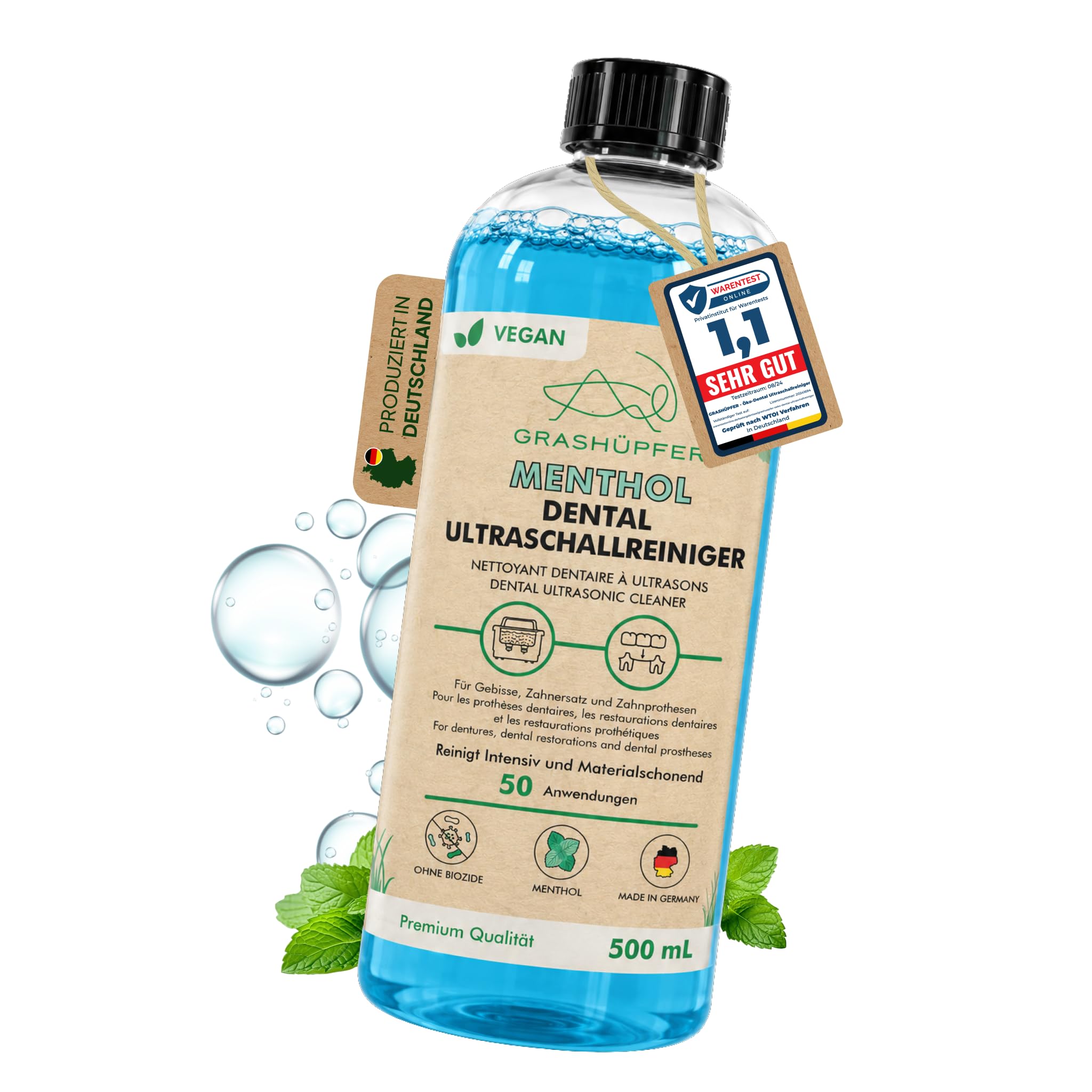 GRASHÜPFER® Dental Ultraschallreiniger 500 ml für Zahnschienen & Retainer