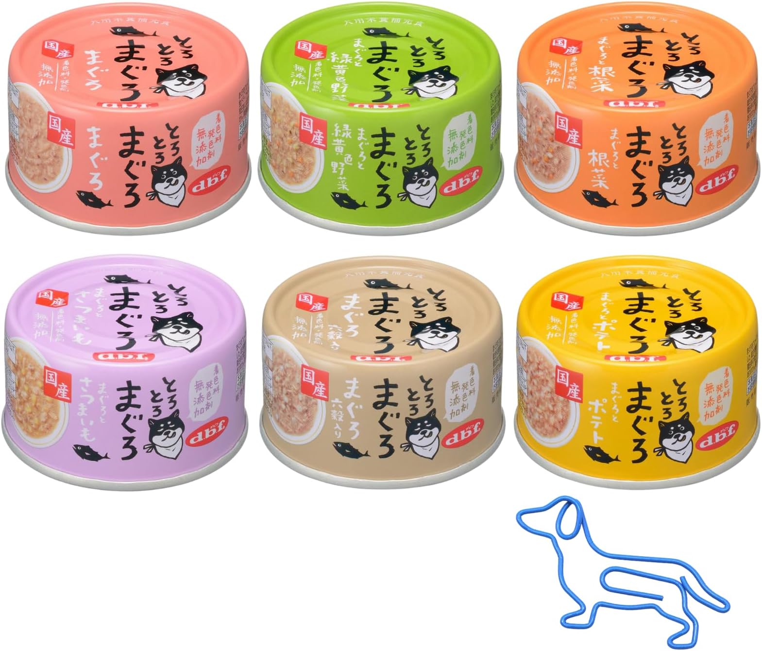 Dog Devif Tuna Tuna, 2.1 oz (60 g), Set of 6 Types of Tuna, Green and Yellow Vegetables, Root Vegetables, Potatoes, Six Grain Potatoes, Wet Food, Canned + Original Paper Clip (Random Color)