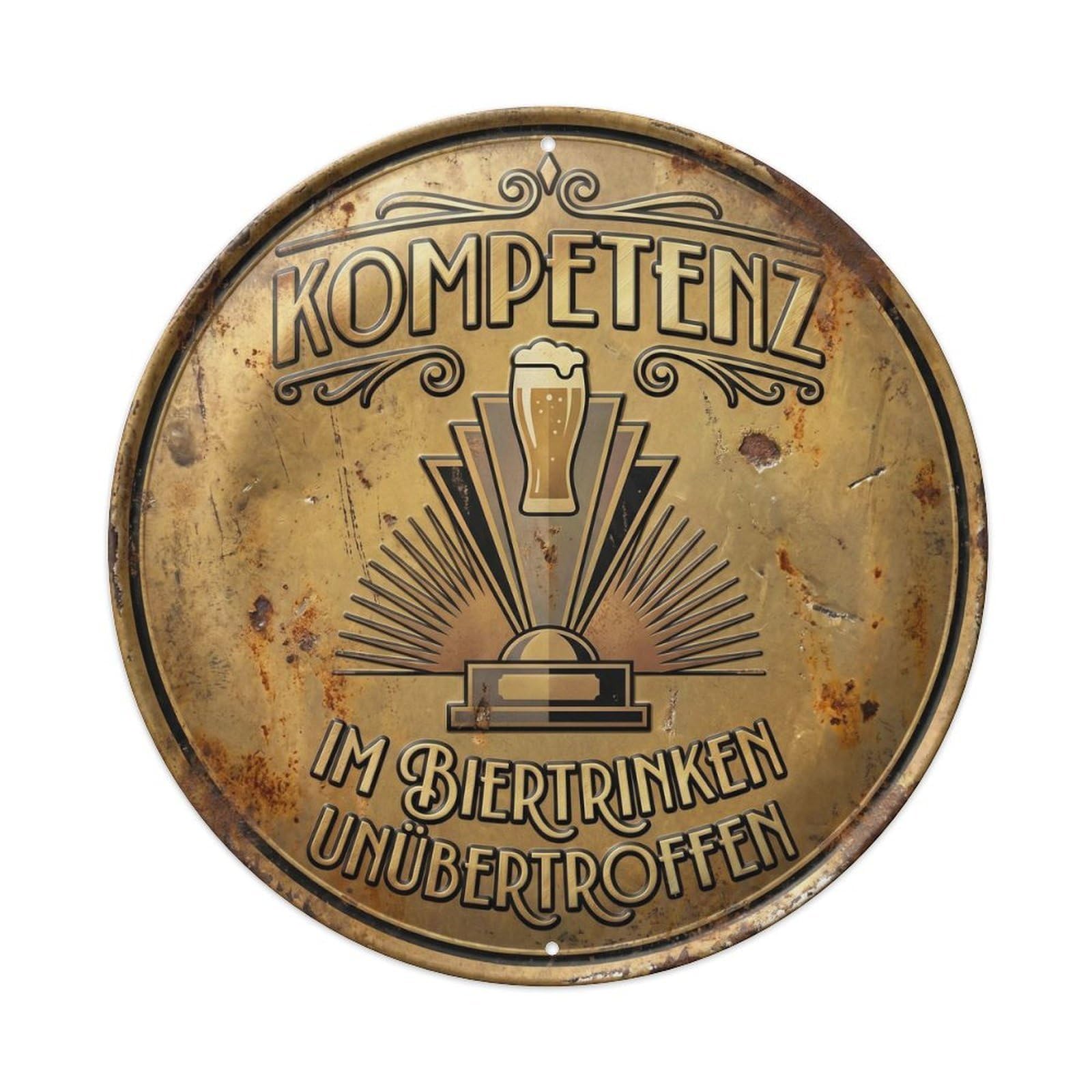 Vintage Bar Style Kompetenz Humorous Mancave Competence Metal Tin Sign Plaque Wall Decor for Cafe, Club, Garden Round Metal Poster 8x8Inch