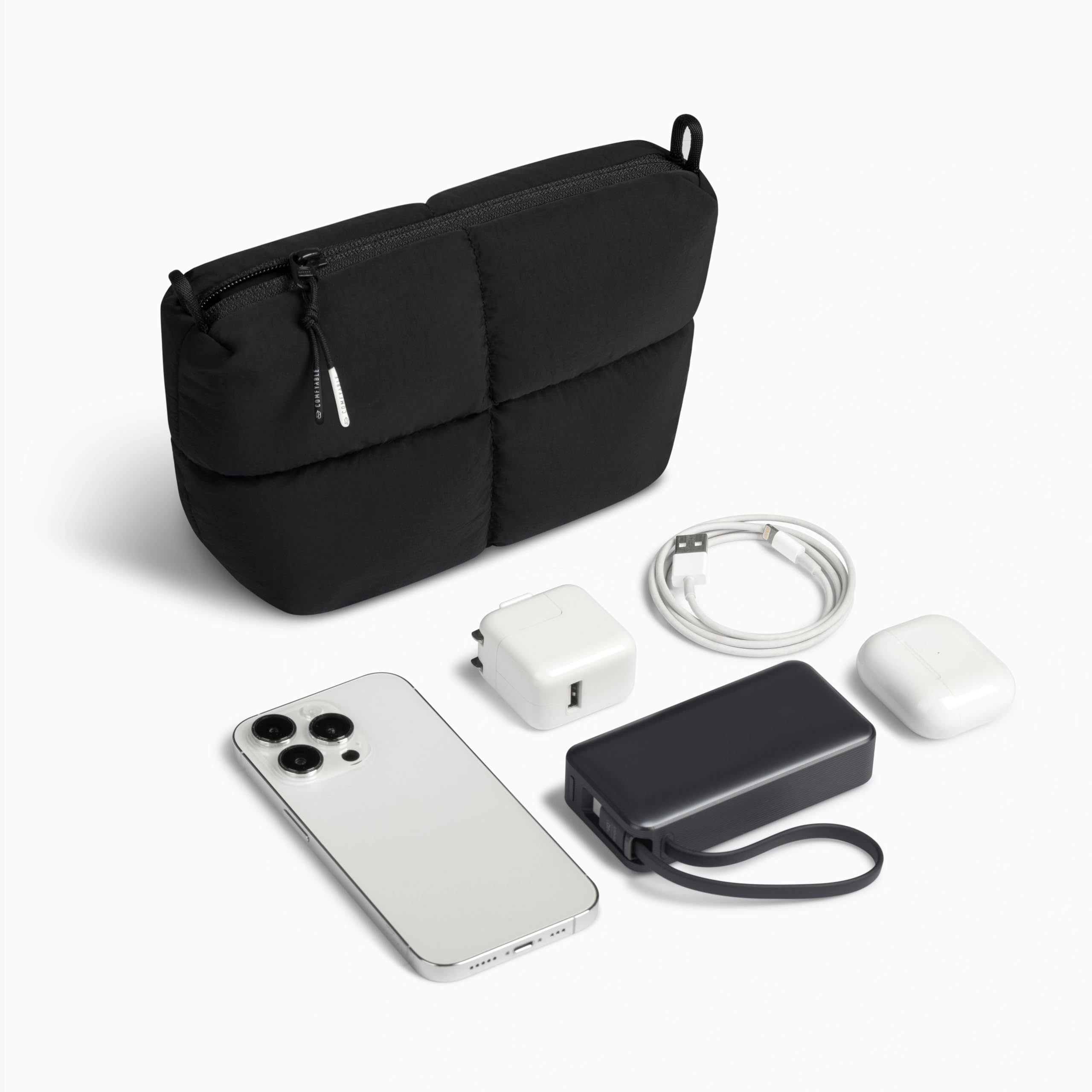 Comfyable Puffy Electronics, custodia da viaggio per accessori tecnologici per donne e uomini, custodia per cavi, caricabatterie, telefono, power bank, cavo, custodia compatta per accessori