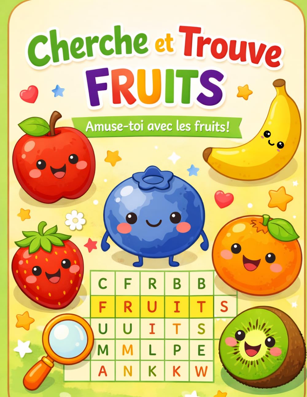 Cherche et Trouve – Fruits: Apprendre les mots en s’amusant pour les enfants de 4 à 8 ans | Mots de vocabulaire, lettres et orthographe