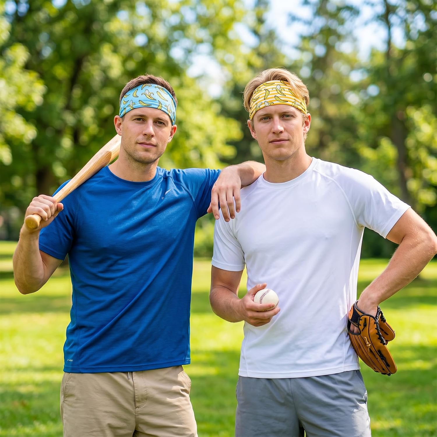 18 PCS Teen Baseball Headbands Elastic Polyester Sweatband, Bananas Design