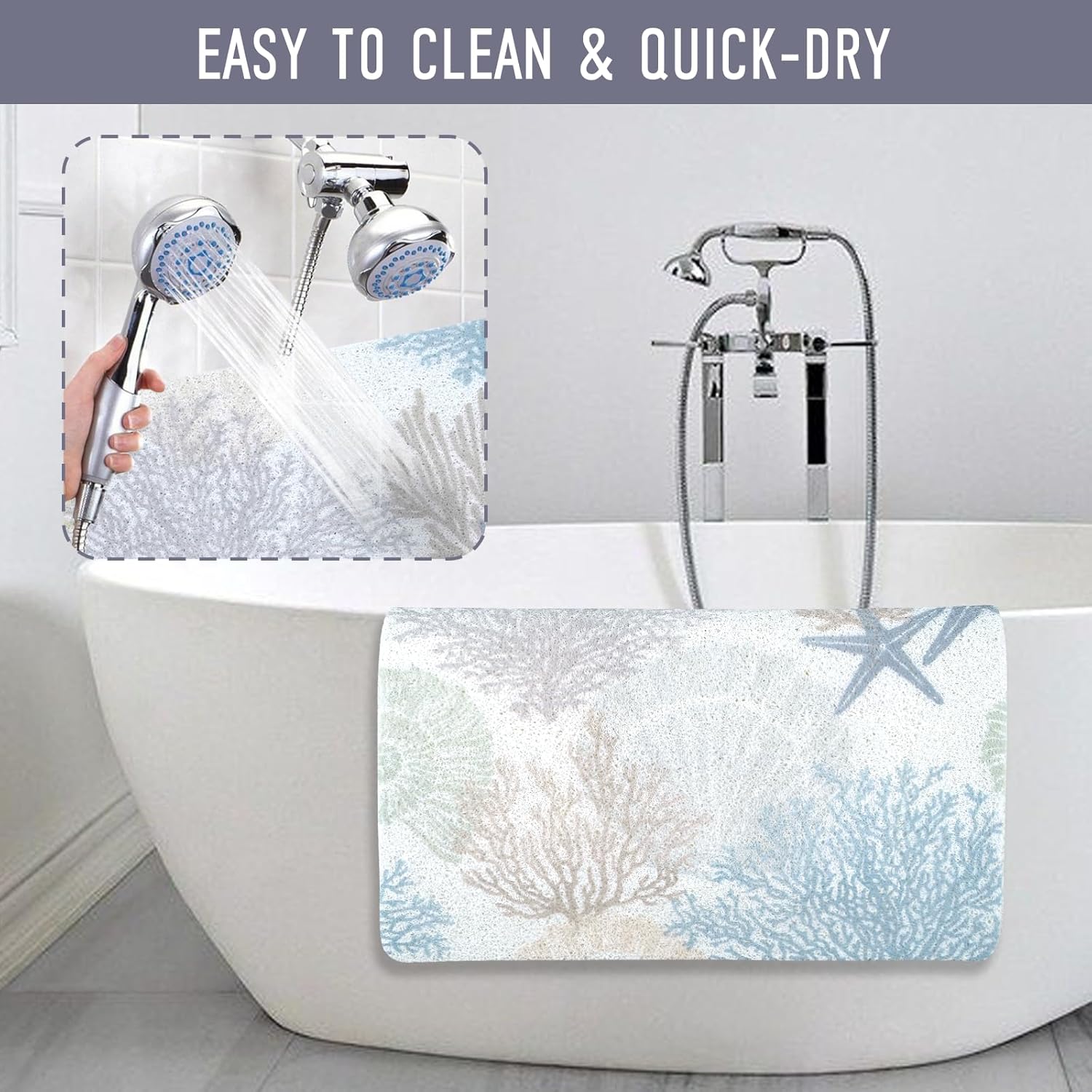 Square Shower Mat, 24 x 24 Inch Non Slip Starfish Shower Stall Mat, Quick-Dry PVC Loofah Bath Mat for Shower Tub Bathroom - Image 5