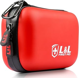 First Aid Kit for Travel, Car & Emergency Survival - Compact Waterproof Medical Supplies with Trauma Bandages,Burn Gel & Fever Cooling Patch, Portable for Camping,Hiking,Hunting,Sports,Dorm,Boat (Red)