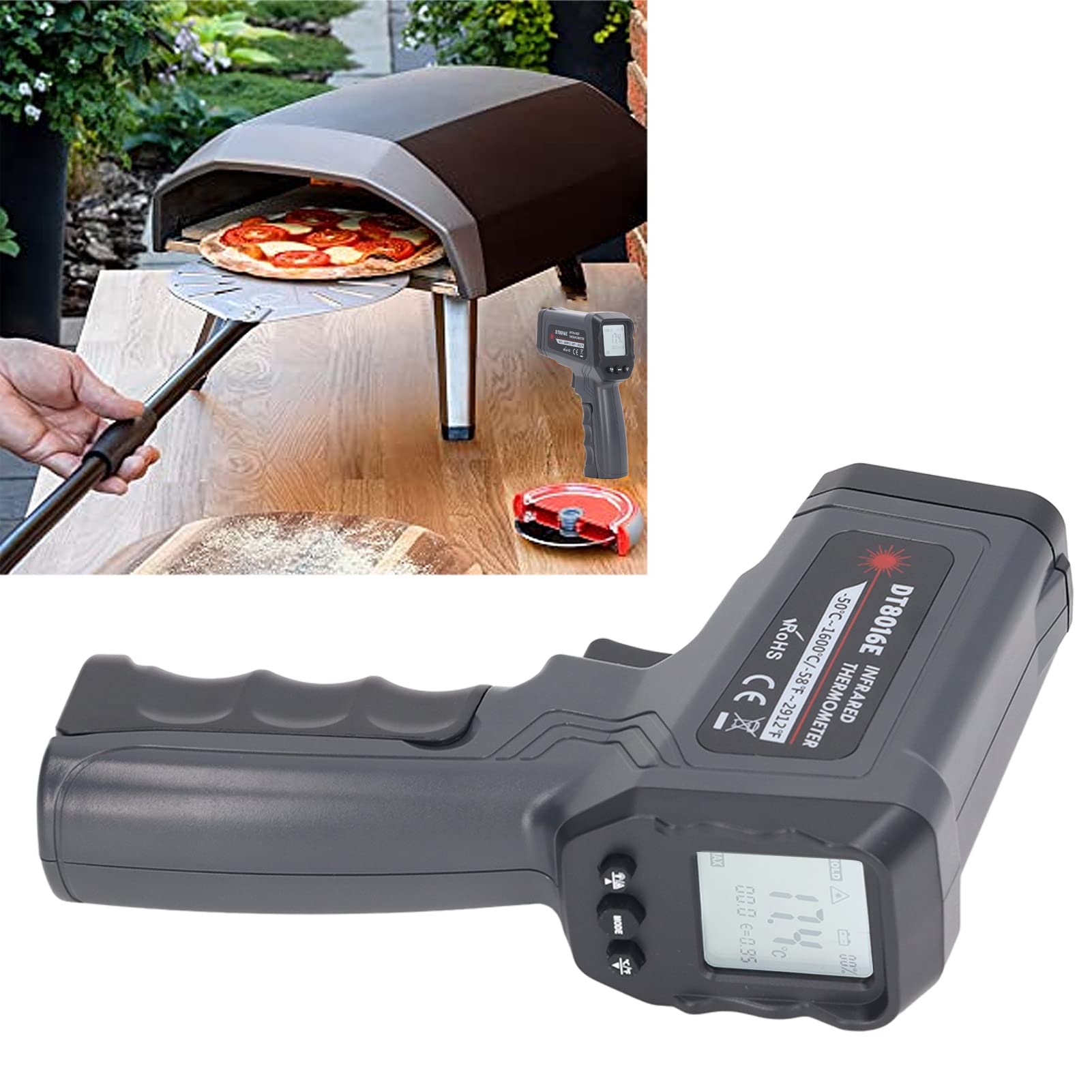 Qcwwy Podręczny Pistolet Temperaturowy dla urządzeń Domowych, Urządzenie Pomiarowe Temperatury Ciepła LCD 50-1600 ℃