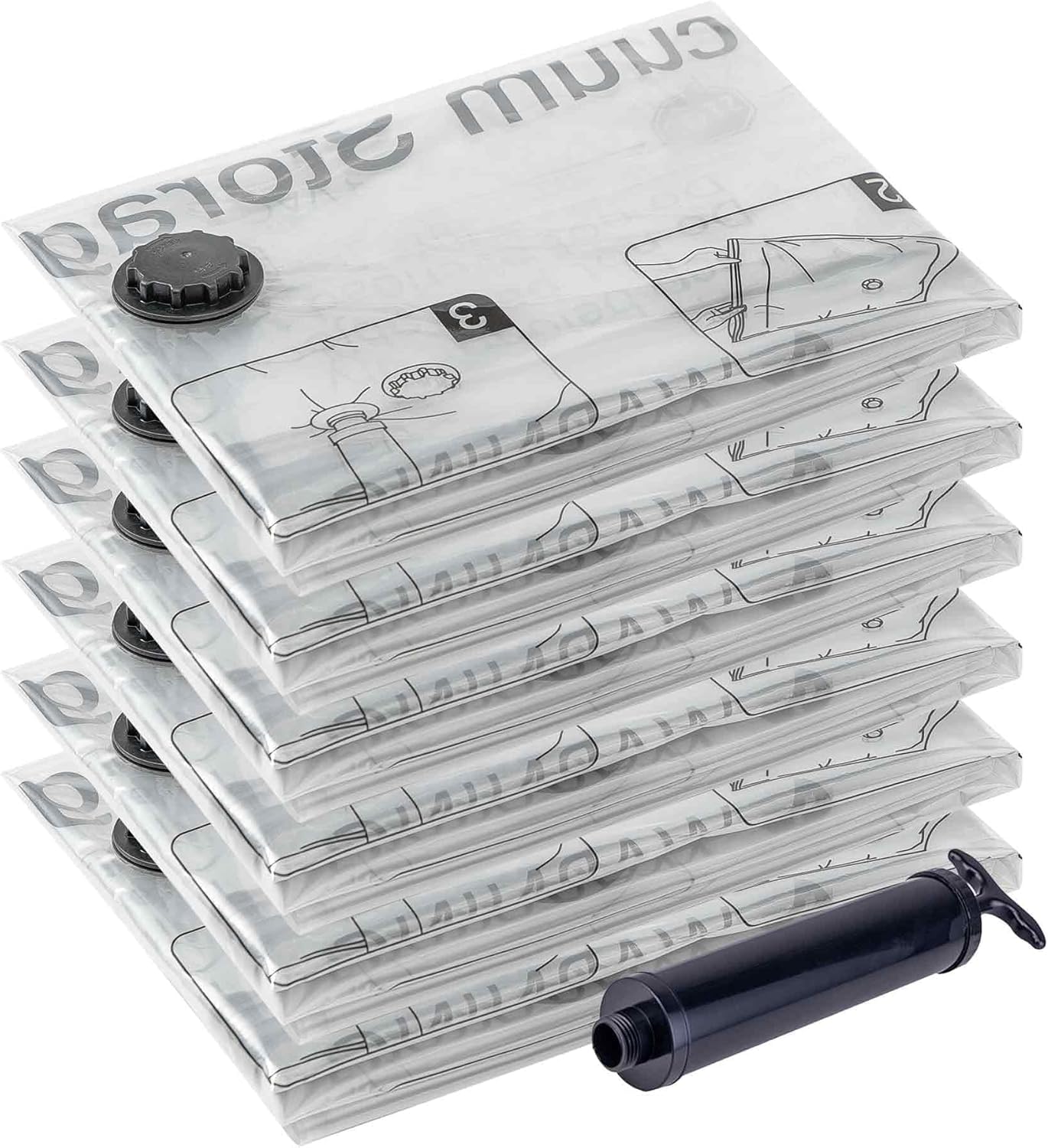 Vacuum Storage Bags 6 Jumbo, Space Saver Bags with Travel Hand Pump, Compression Airtight Sealer Bags for Clothes, Bedding, Pillows, Comforters, Blankets