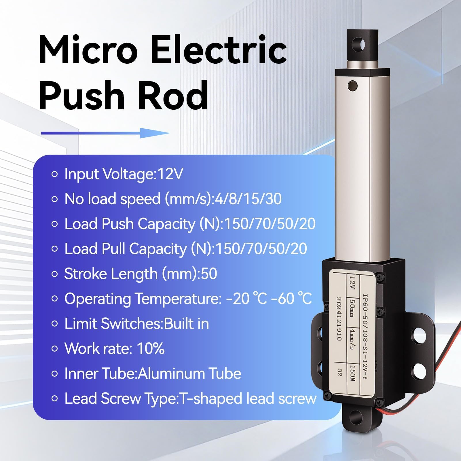 Attuatore Lineare, Attuatori Elettrici Movimento Lineare Alta Velocità, Attuatore Elettrico Movimento Lineare Per Automazione Domestica Robotica L'industria Automobilistica (Corsa 50mm-4mm/S-150n)