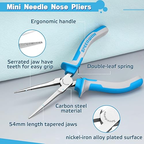 Miniatura 2 de SPEEDWOX Alicates de punta fina para fabricación de joyas y pesca, mandíbula dentada, nariz de aguja fina, bucle de alambre y doblado