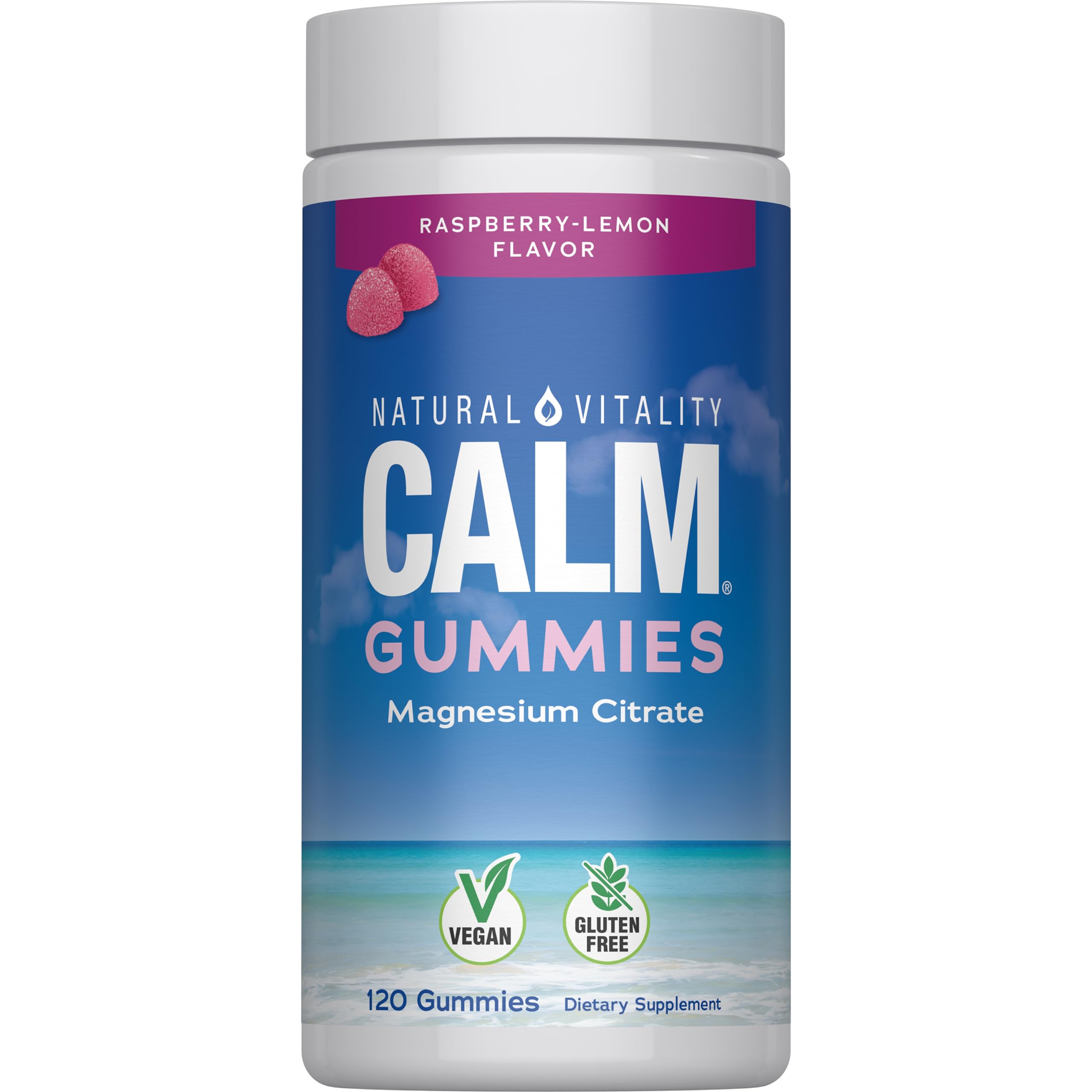 Natural Vitality CALM, Magnesium Citrate Supplement, Stress Relief Gummies, Supports a Healthy Response to Stress, Gluten Free, Vegan, Raspberry Lemon Flavored, 120 Gummies