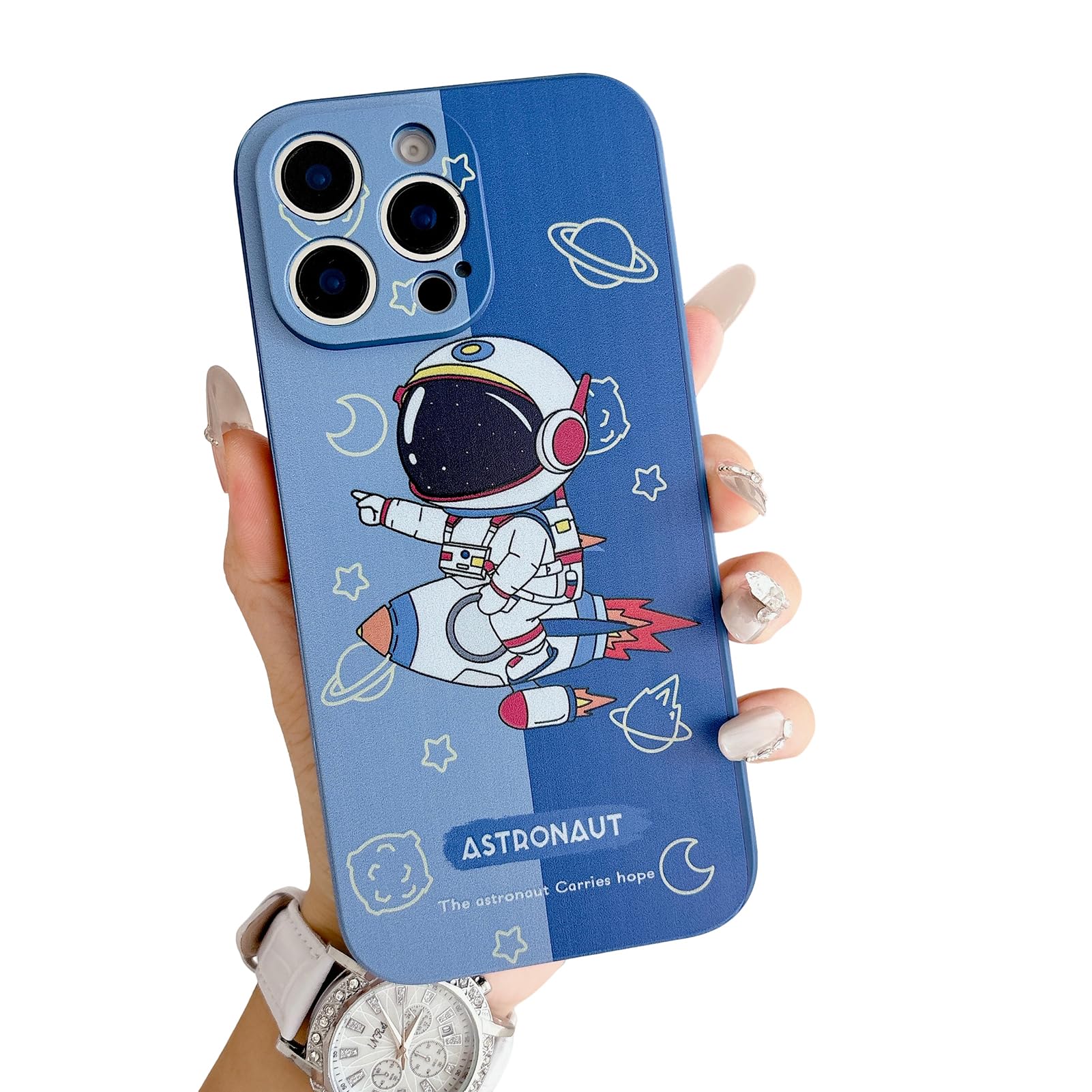 Yonds Queen for iPhone 15 Plus Cute Case, Cartoon Cool Astronaut Space Rocket Moon Design Stylish Bumper TPU Protective Anti-Slip Shockproof Fashion