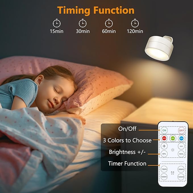 PhilzOps Led-wandlamp voor binnen, USB-wandlamp, 3 temperaturen, kleuren, draaibaar, 360 graden, touch-bediening, moderne lamp met afstandsbediening, timer voor slaapkamer, schansen, woonkamer, photo 3