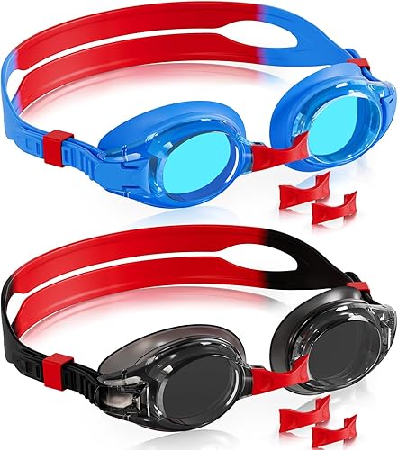 Miniatura 31 de Aegend - Paquete de 2 gafas para niños, gafas de natación para niños de 4 a 16 años, niños y niñas jóvenes, gafas de piscina antivaho, impermeables,