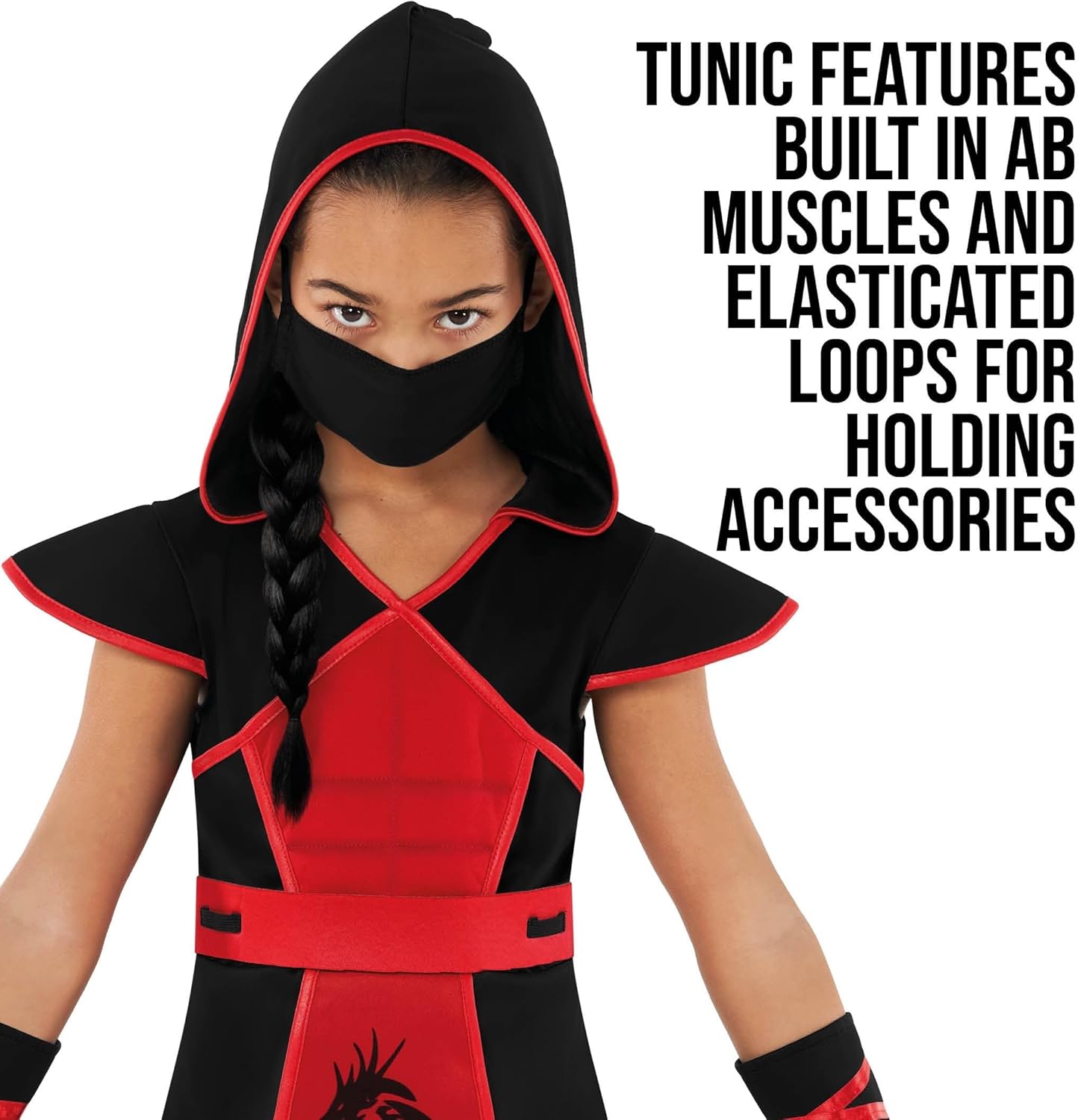 Morph Ninja Costume for Kids, Ninja Outfit Set for Girls, Red and Black Stealth Jumpsuit, Girls Halloween Costumes