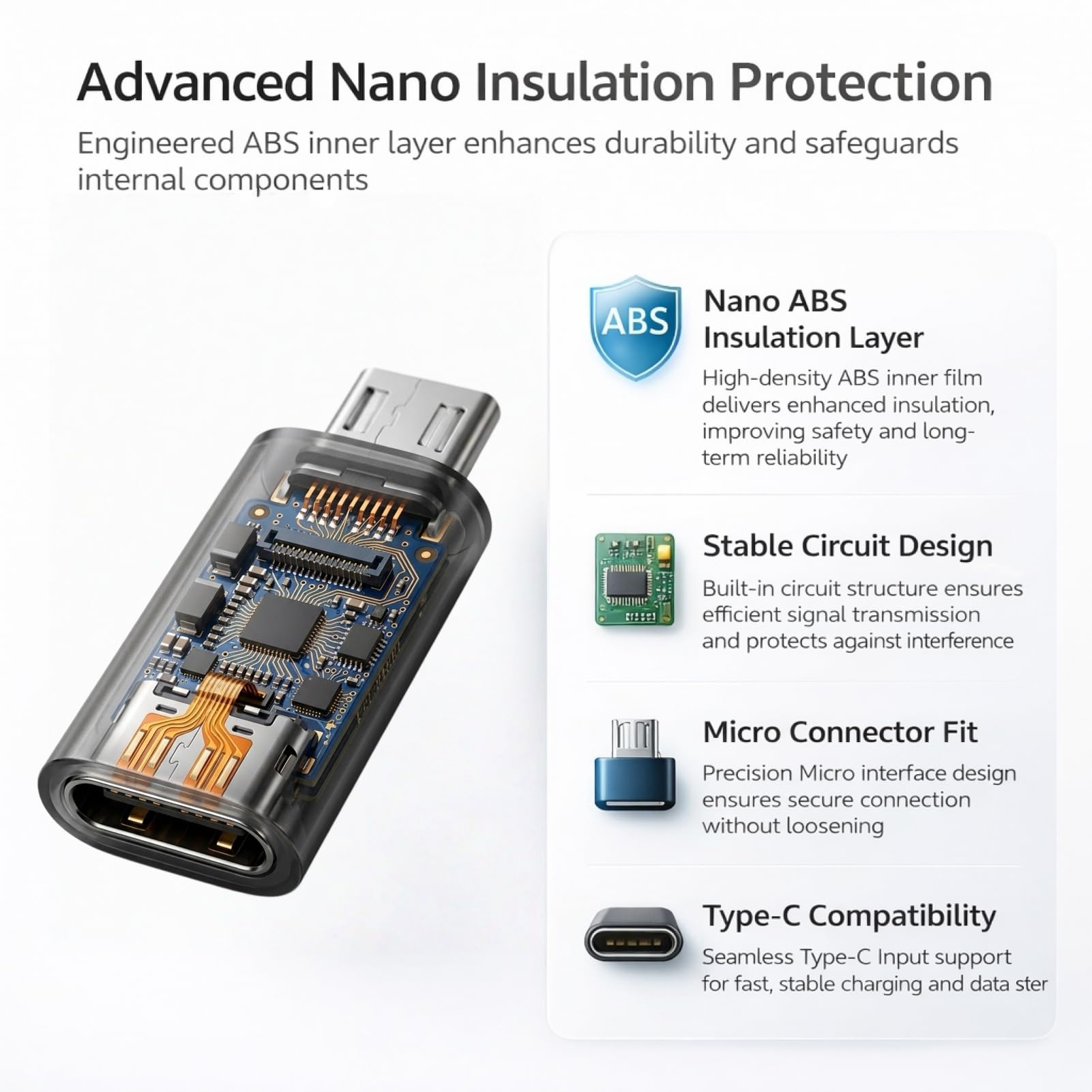 4 pezzi adattatore USB-C a Micro USB, convertitore compatto presa USB-C a spina Micro-USB per trasferimento dati e ricarica, plug-and-play, nero