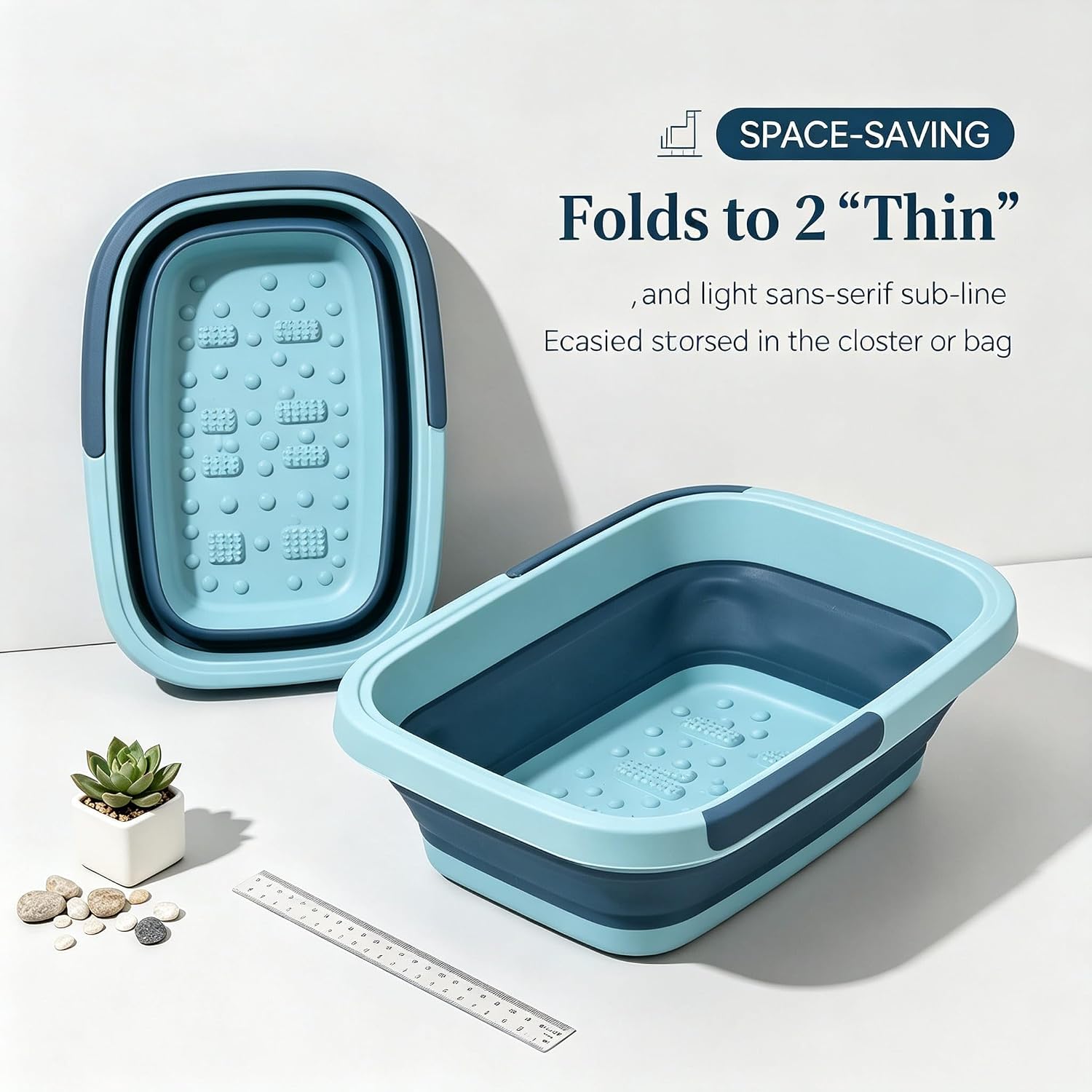 VINGVO Foot Soaking Tub Silicone Foldable Foot Bath, Portable Foot Massage Bucket with Handle, Household Foot Spa Basin for Camping Hiking (Blue)